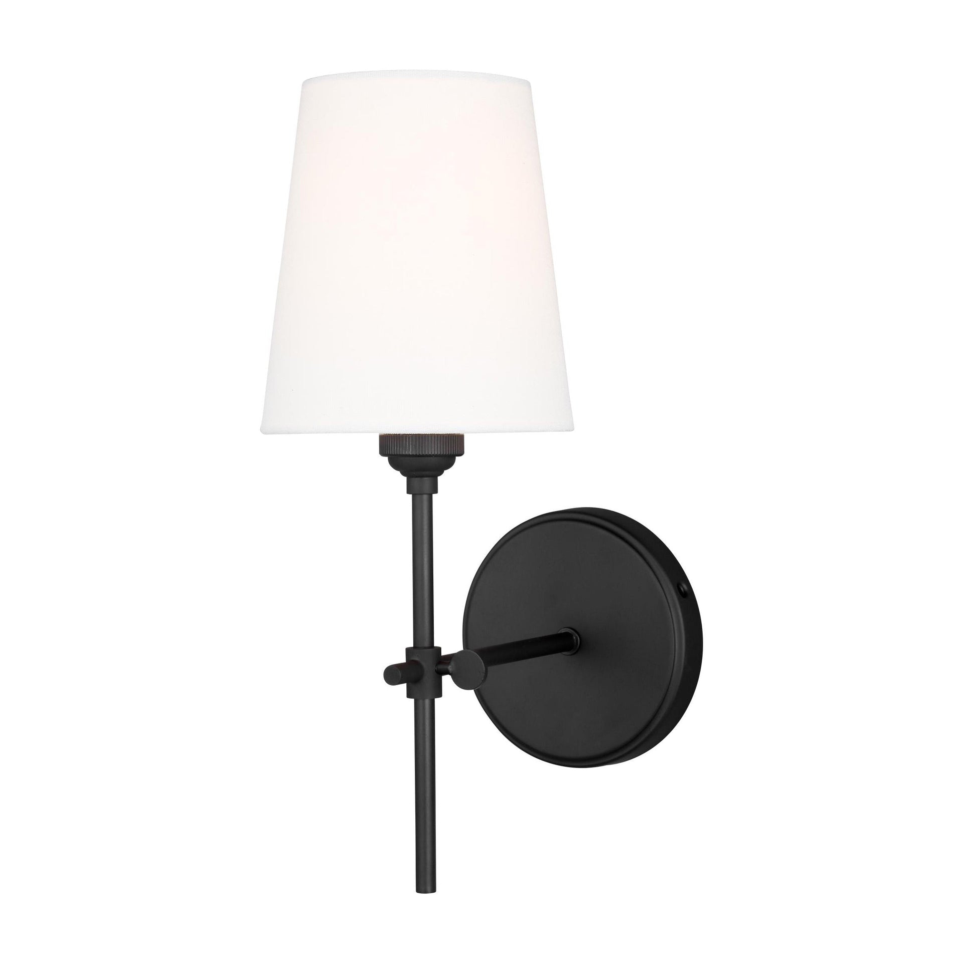 Baker 5.5 in. 1-Light Midnight Black Wall Sconce With White Linen Fabric Shade