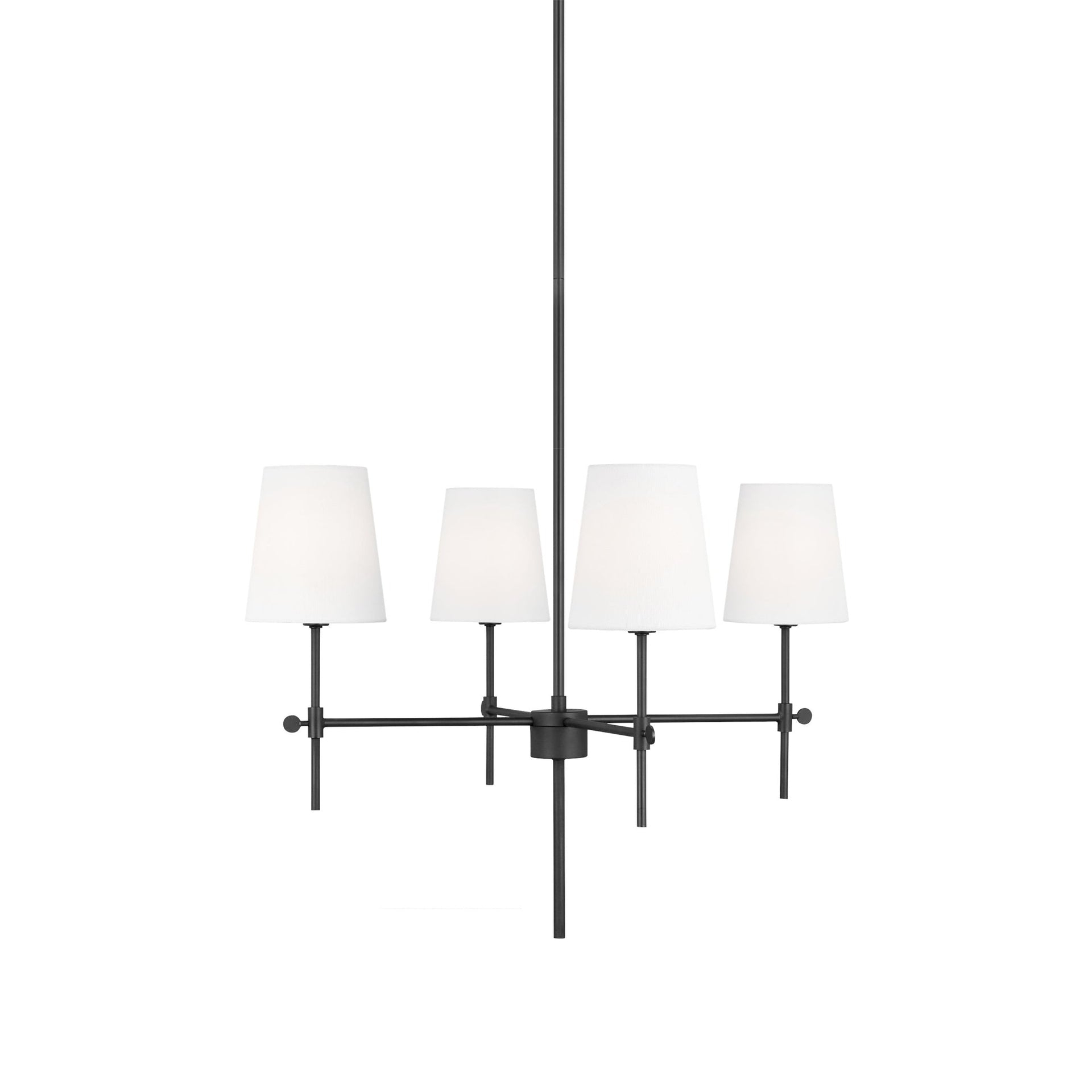 Baker 4-Light Midnight Black Hanging Chandelier With White Linen Fabric Shades