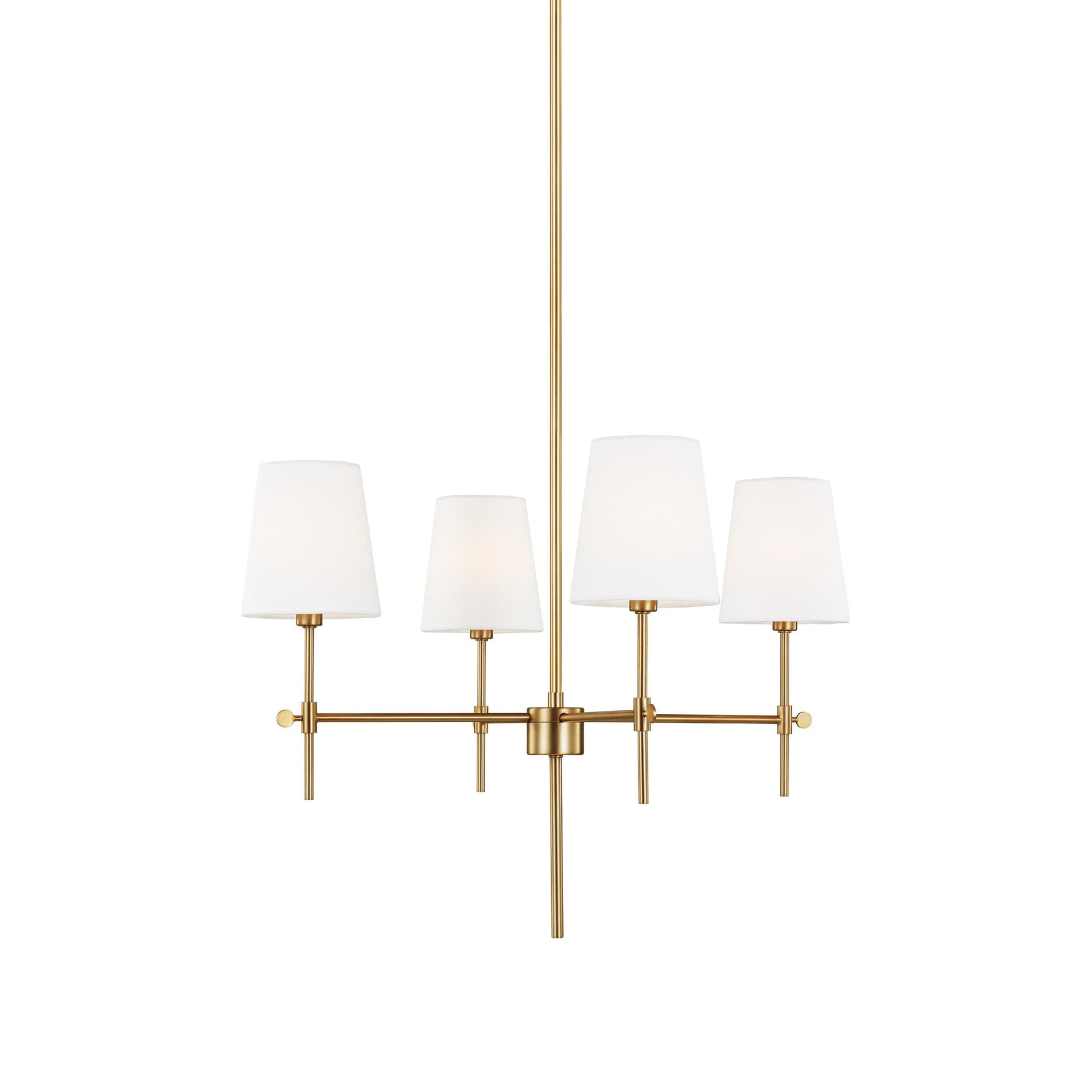 Satin Brass 4-Light Chandelier with White Linen Shades