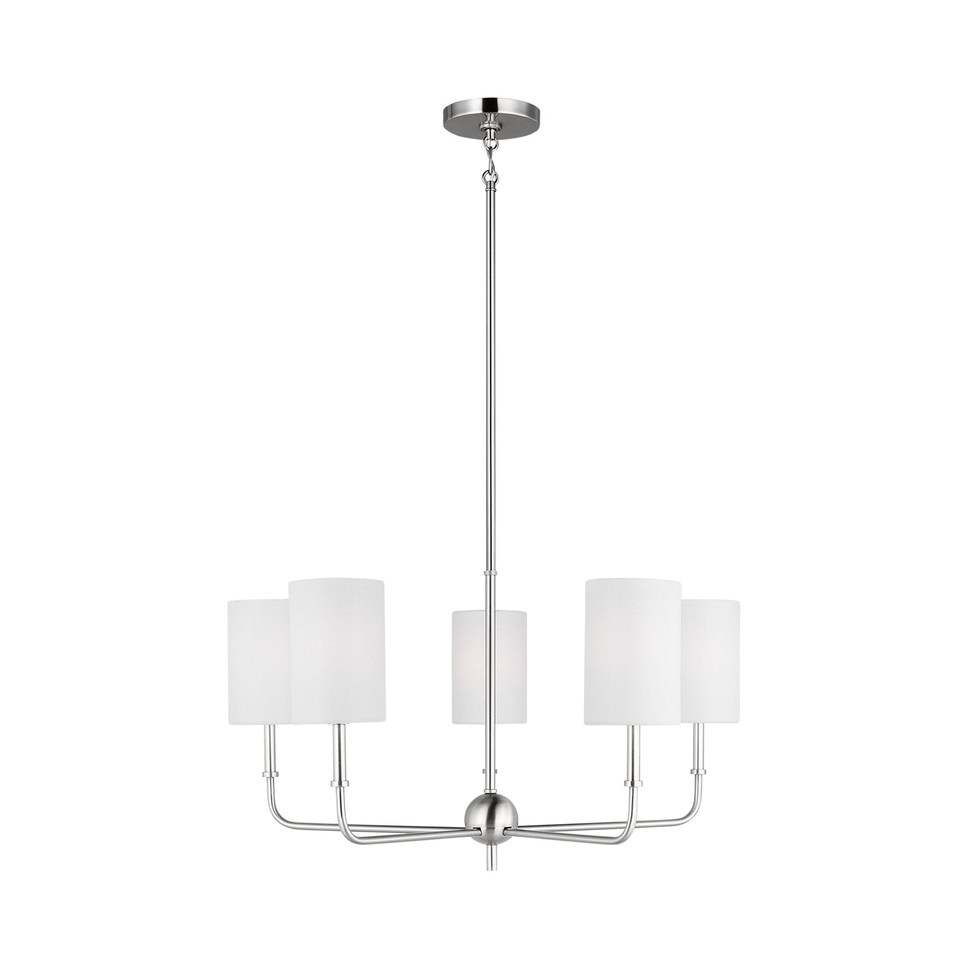 Foxdale 5-Light Brushed Nickel LED Chandelier with White Linen Shades