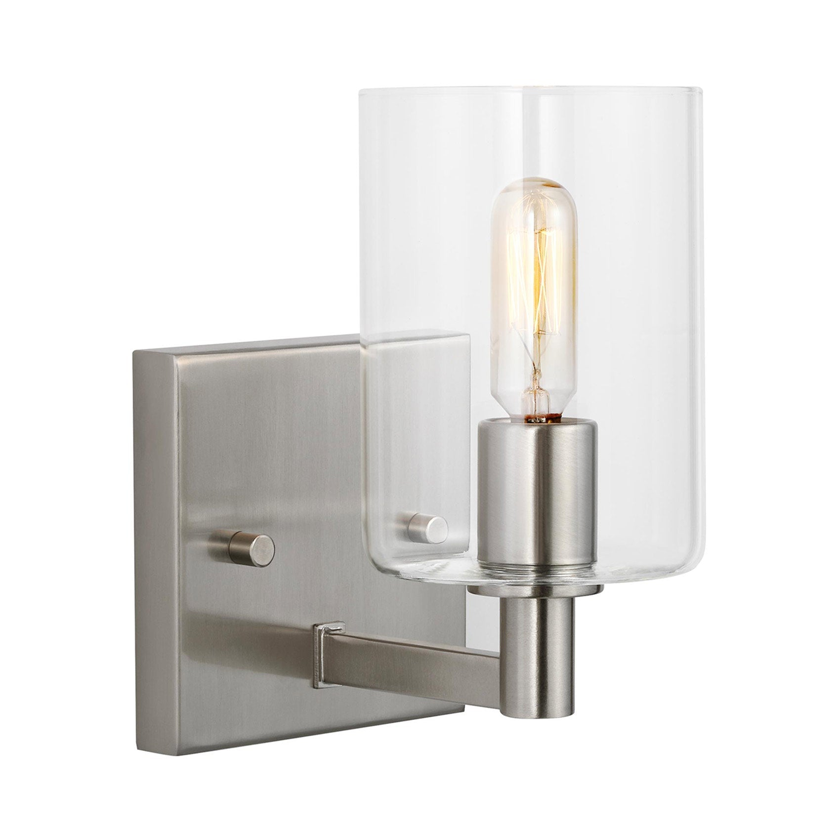 Brushed Nickel LED Cylinder Outdoor Sconce with Clear Glass