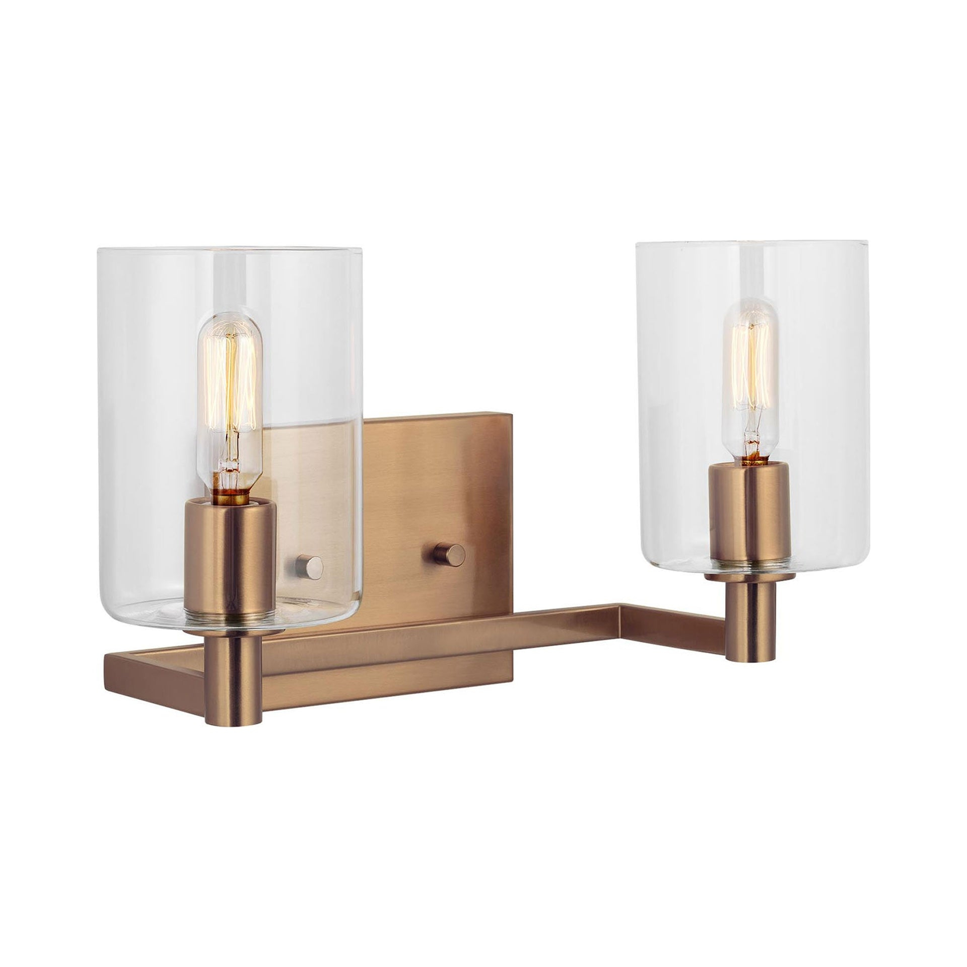 Satin Brass Cylinder 2-Light Clear Glass Bath Vanity