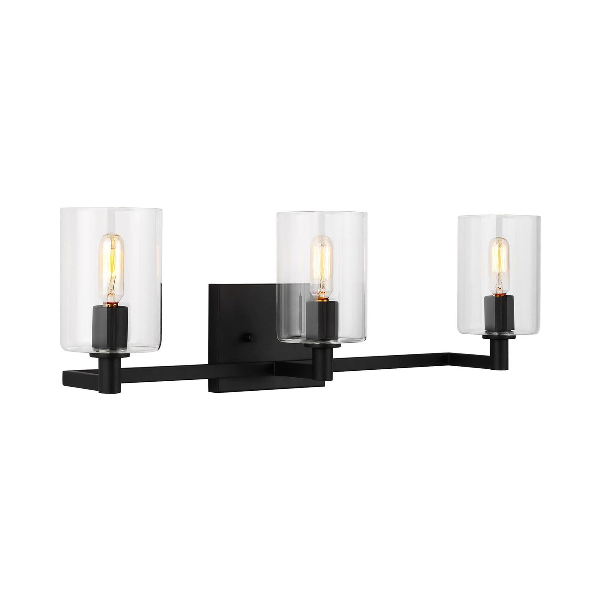 Fullton Midnight Black 3-Light Vanity with Clear Glass Cylinder Shades