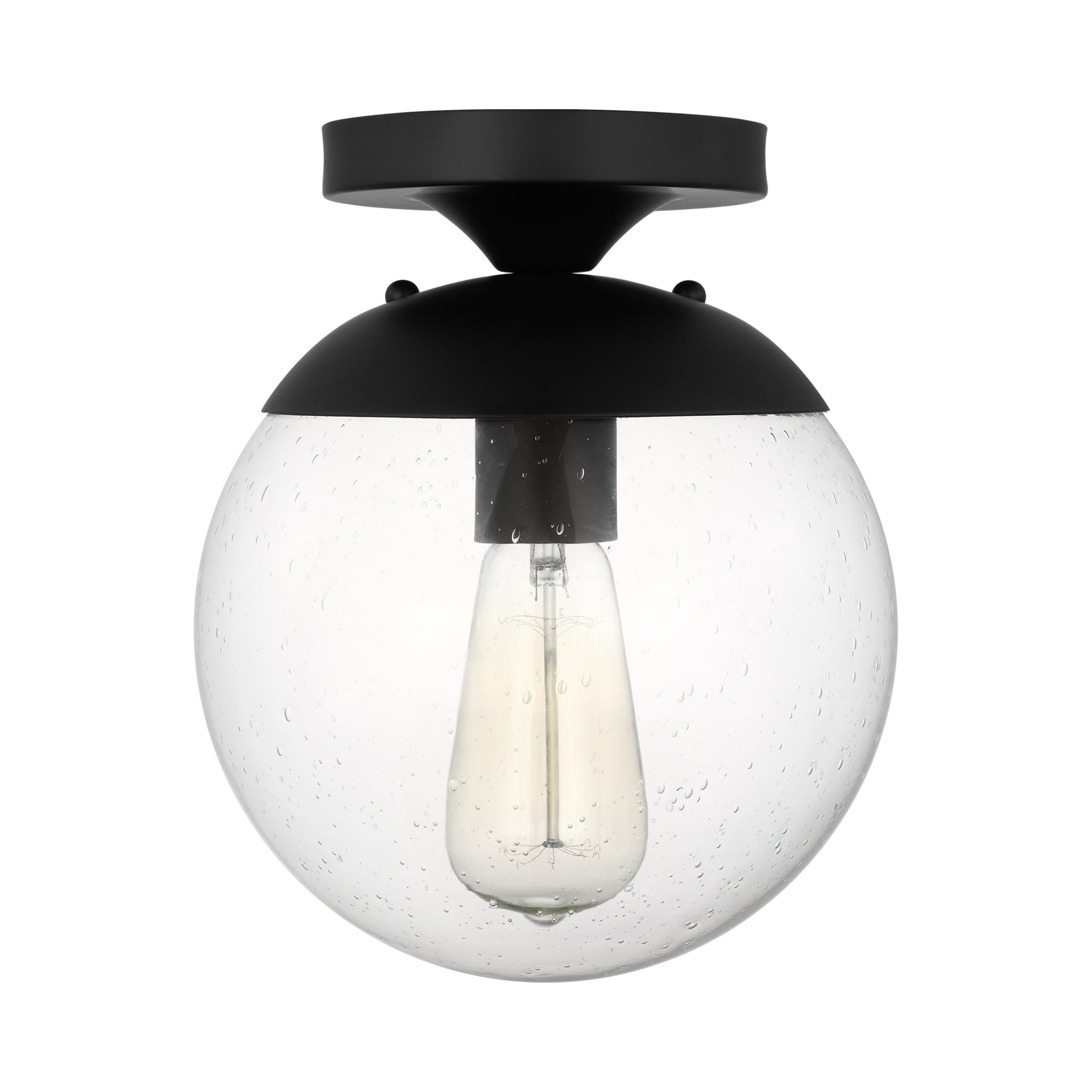 Midnight Black Globe Semi Flush Mount with Clear Seeded Glass