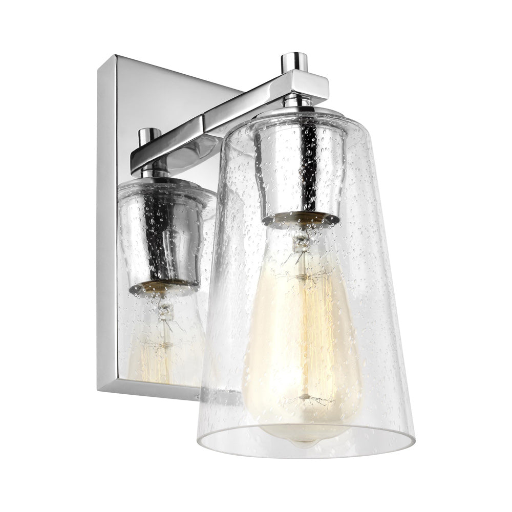 Chrome Clear Seeded Glass Round Wall Sconce, 1-Light