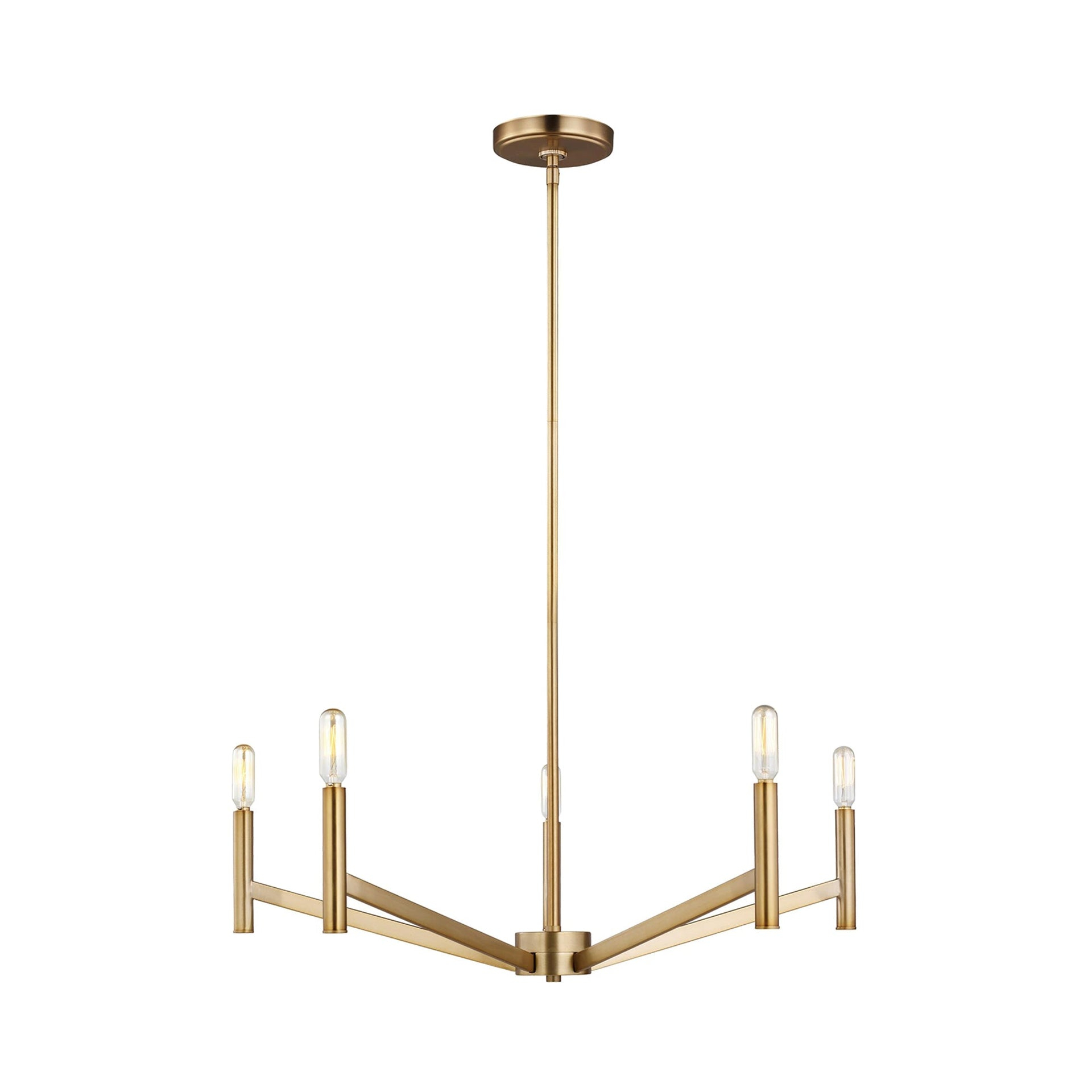 Sleek Vector 5-Light LED Chandelier in Satin Brass