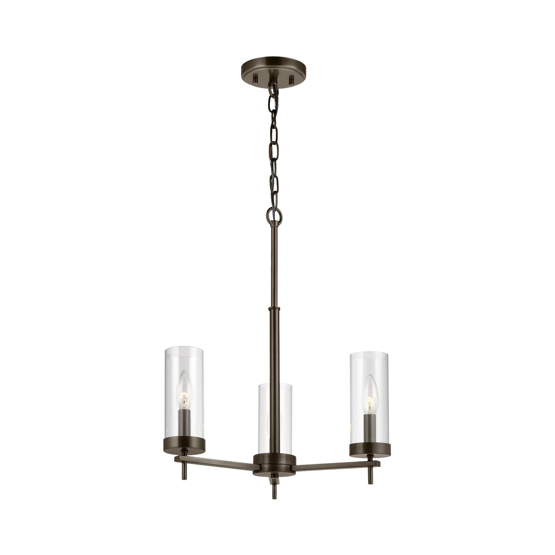 Zire Minimalist Bronze LED Chandelier with Clear Glass Shades