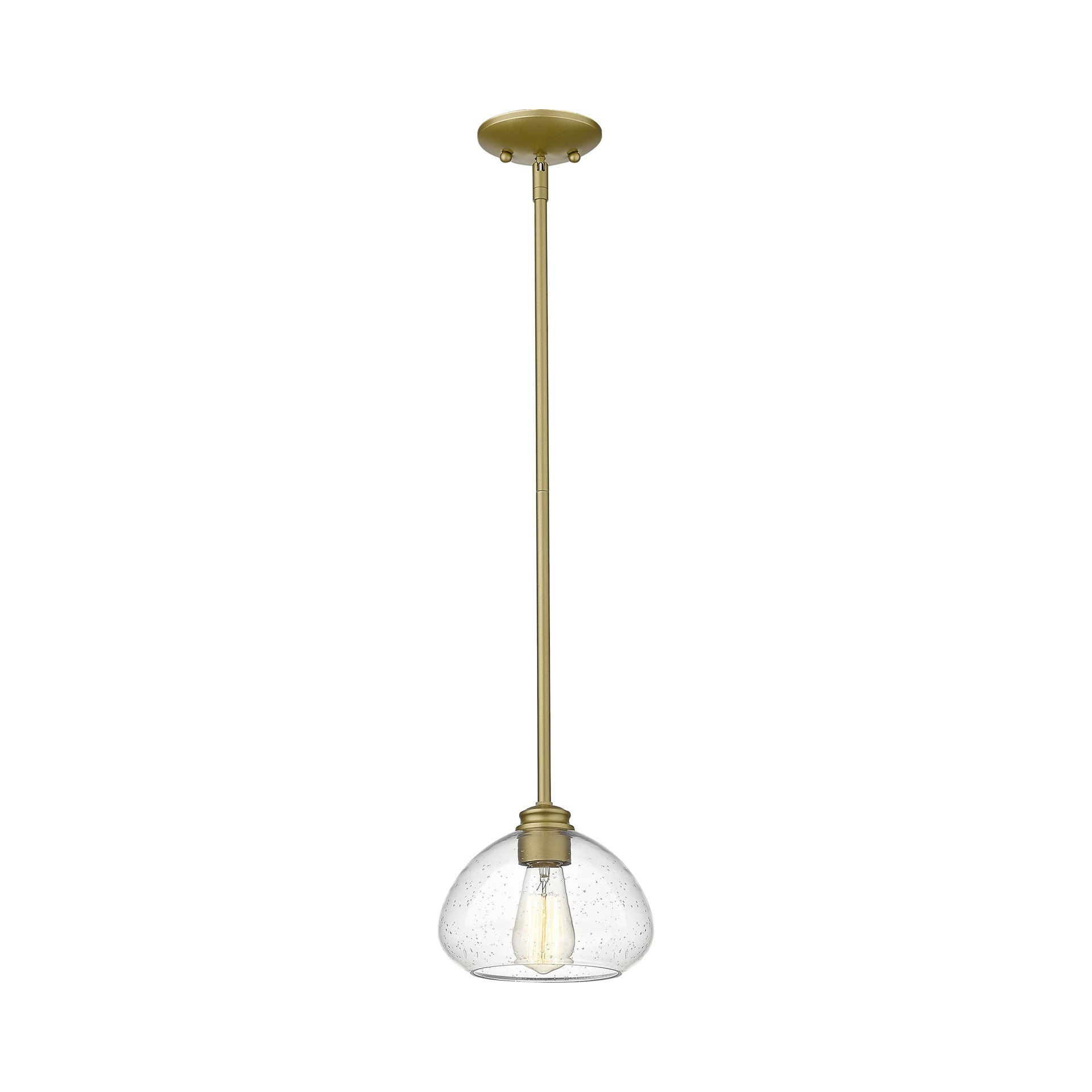 Satin Gold 8'' Mini Pendant Light with Seeded Glass Bowl