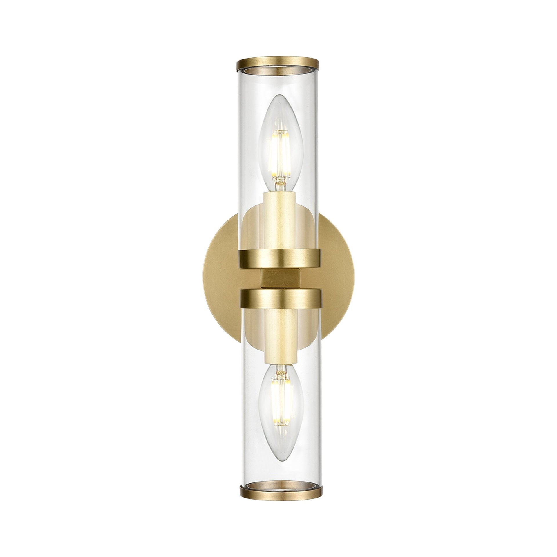 Natural Brass and Clear Glass Cylinder Wall Sconce
