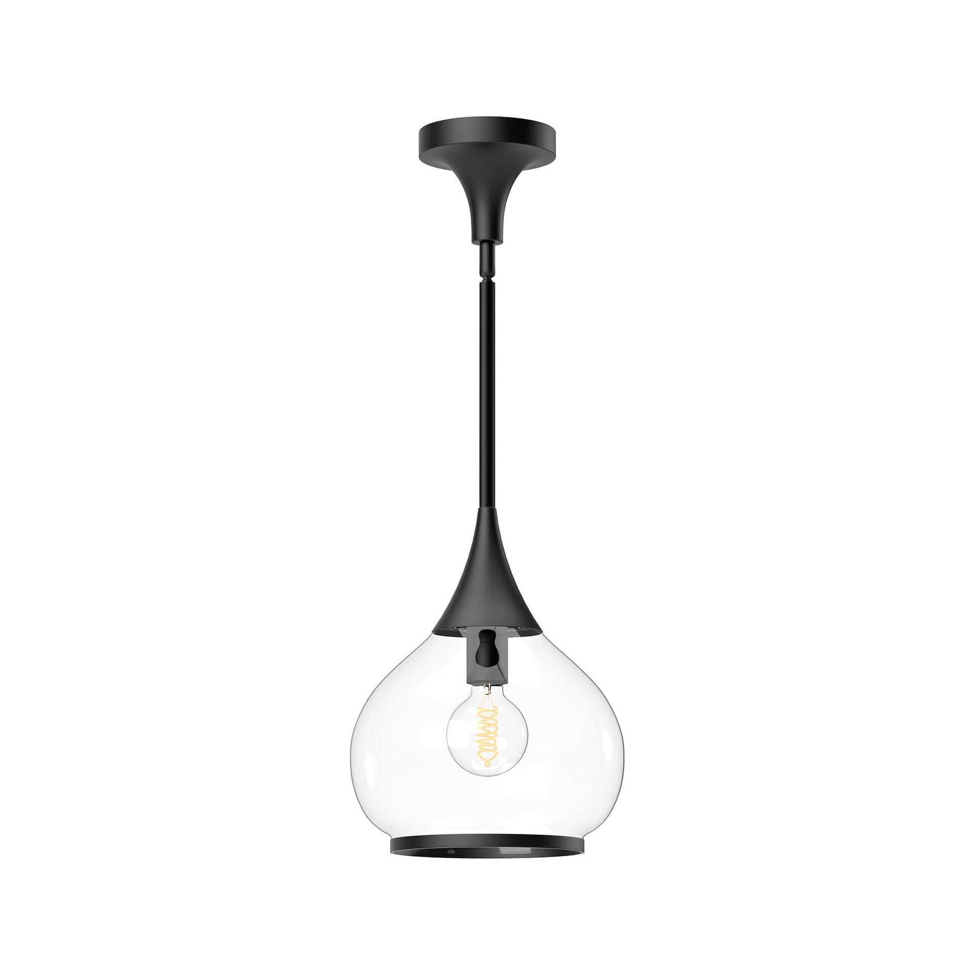 Hazel Vintage-Inspired Clear Glass & Matte Black Bowl Pendant Light