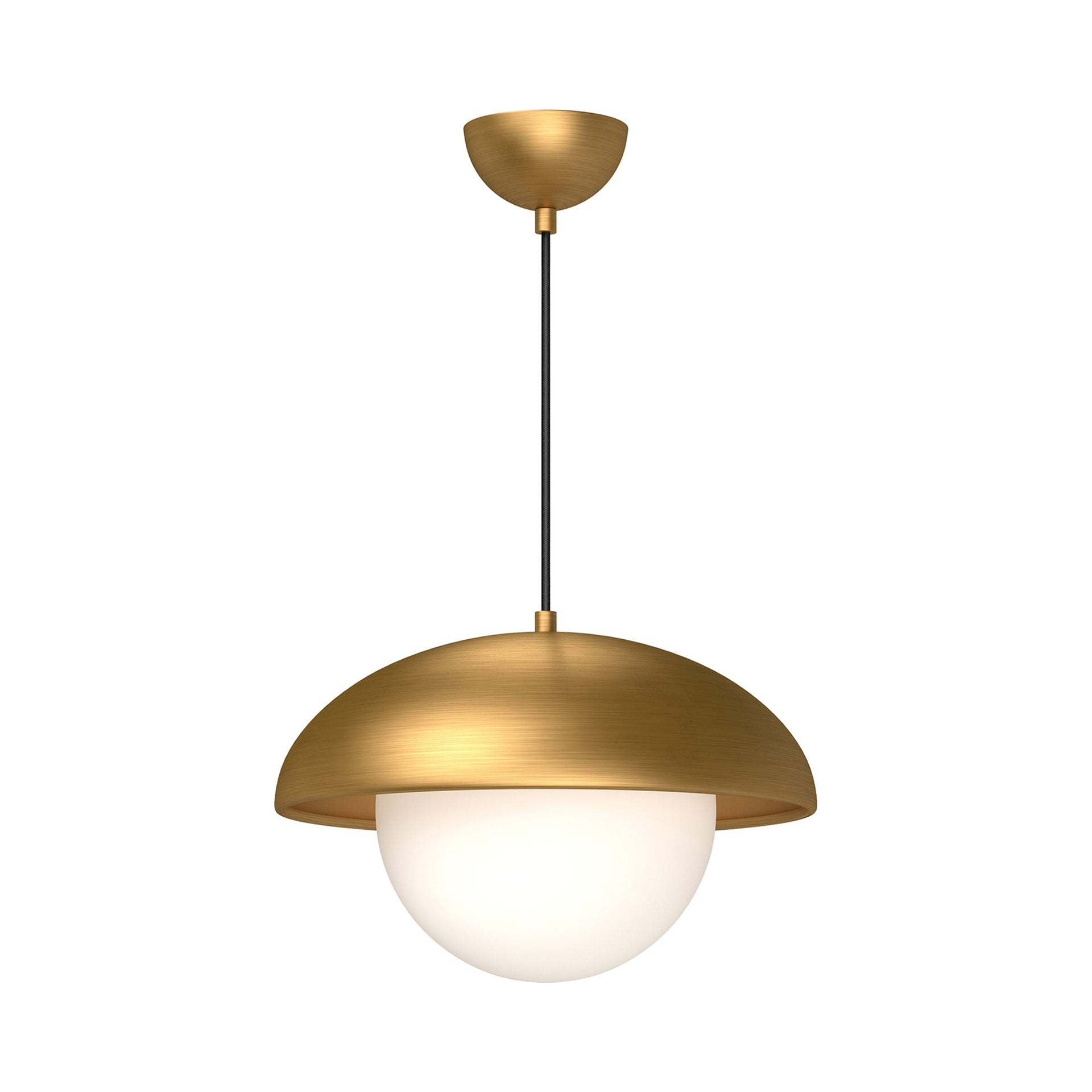 Rubio 16'' Matte Black and Aged Gold Bowl Pendant with Opal Matte Glass