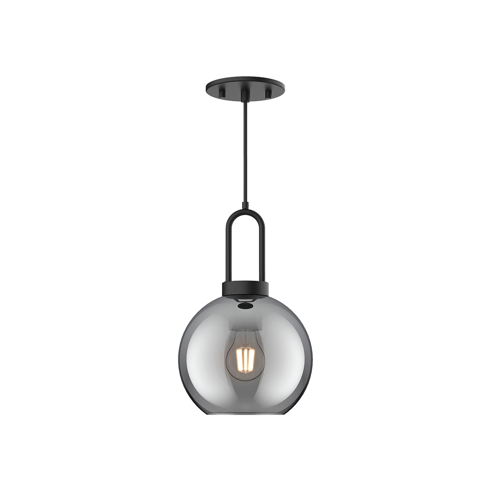 Soji 8 in. 1 Light 60-Watt Matte Black/Smoked Solid Glass Pendant Light