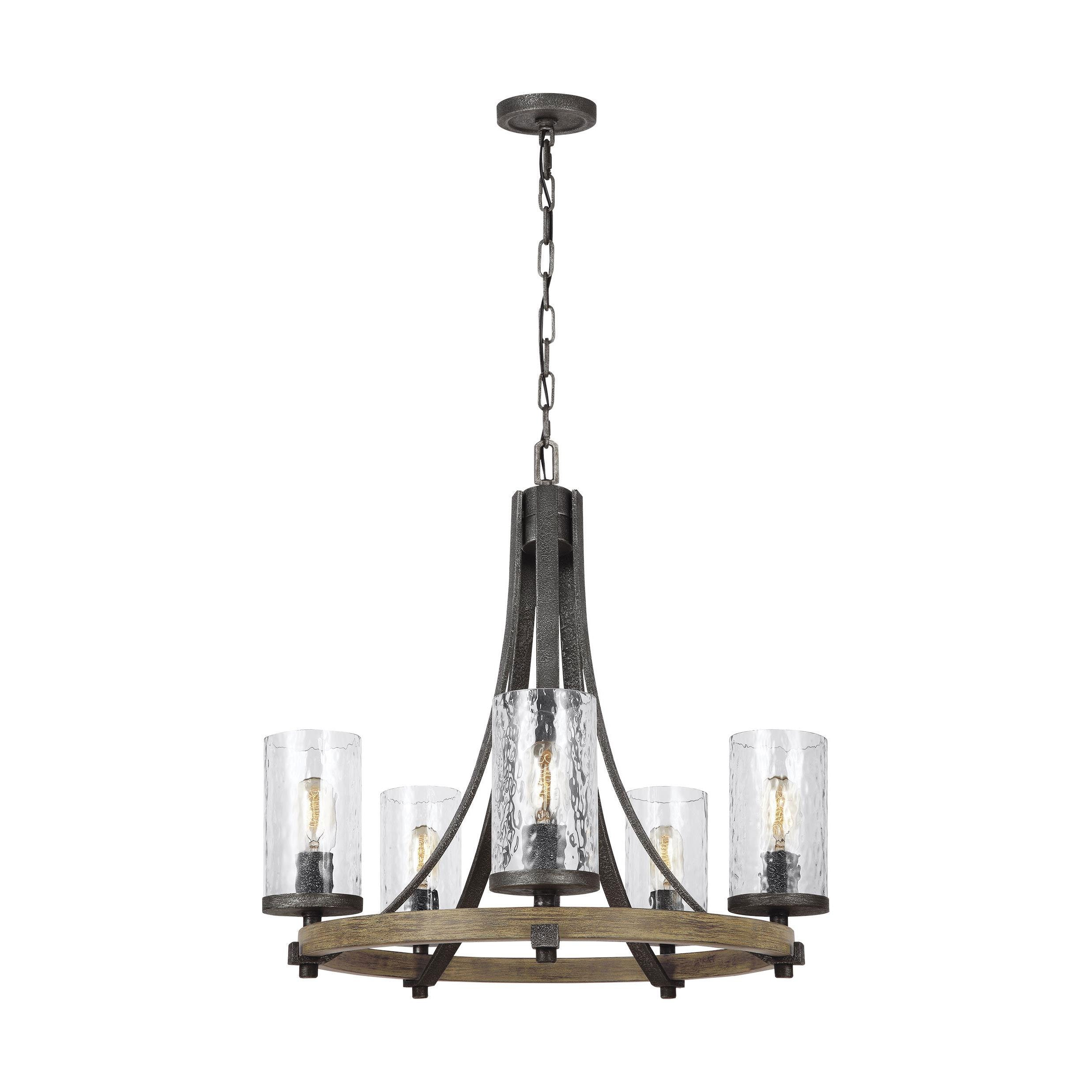 Distressed Weathered Oak & Slate Grey 10-Light Crystal Chandelier