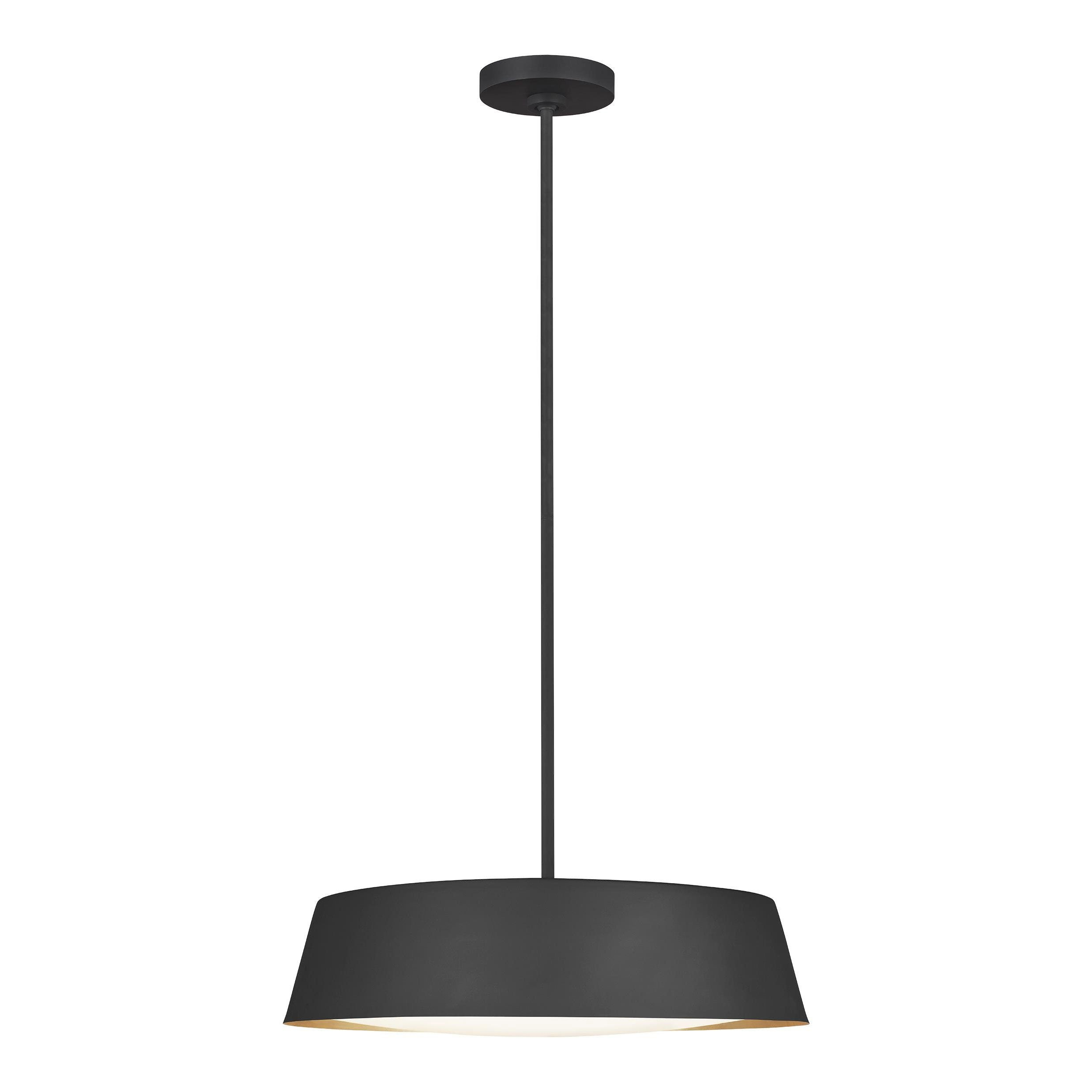 Midnight Black Drum Pendant with Silk-Screen Glass & Gold Leaf Interior