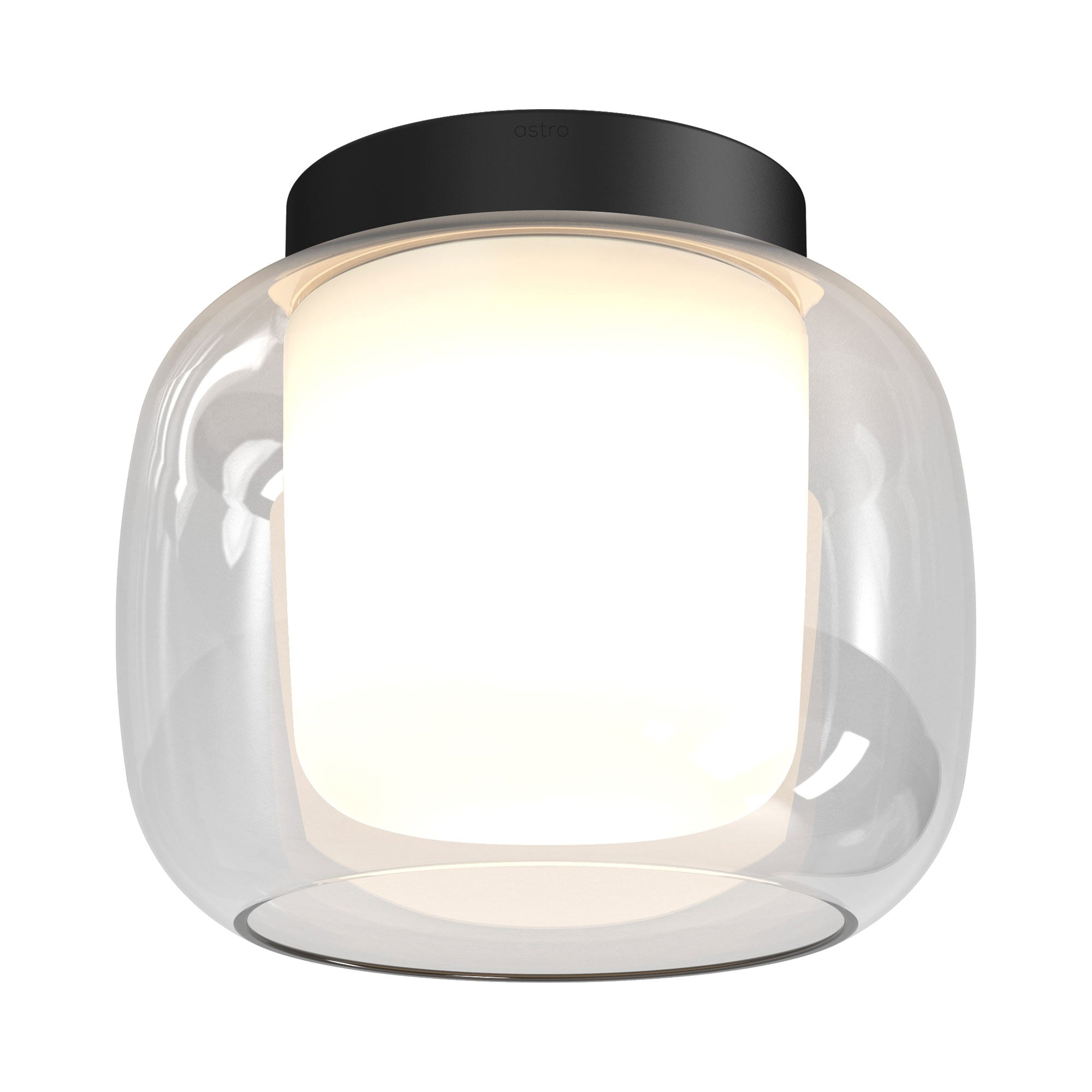 Aquina Matt Black Dual-Shade LED Ceiling Light with Glass Jar Motif