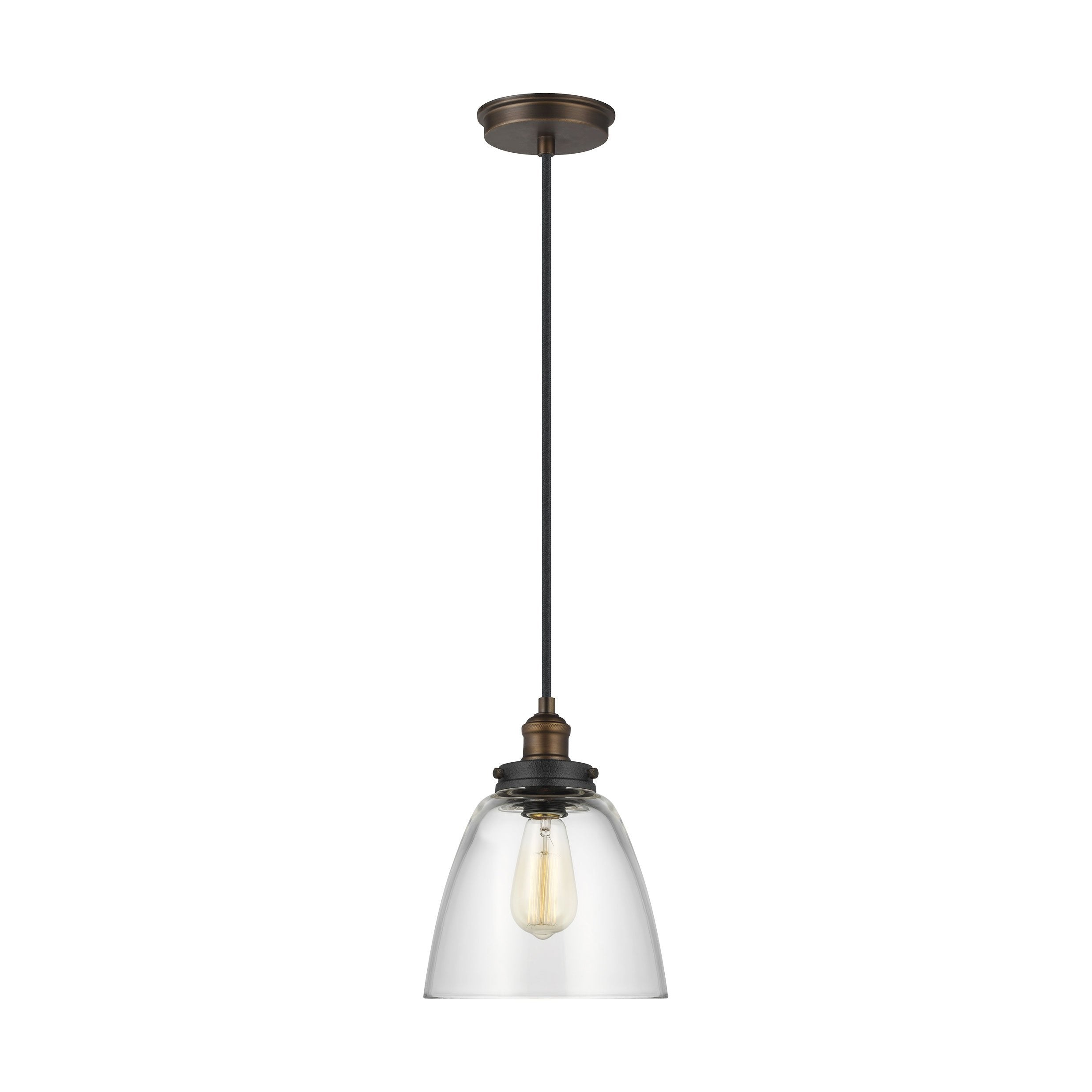 Elegant Baskin 10.75" Pendant in Painted Aged Brass with Clear Glass