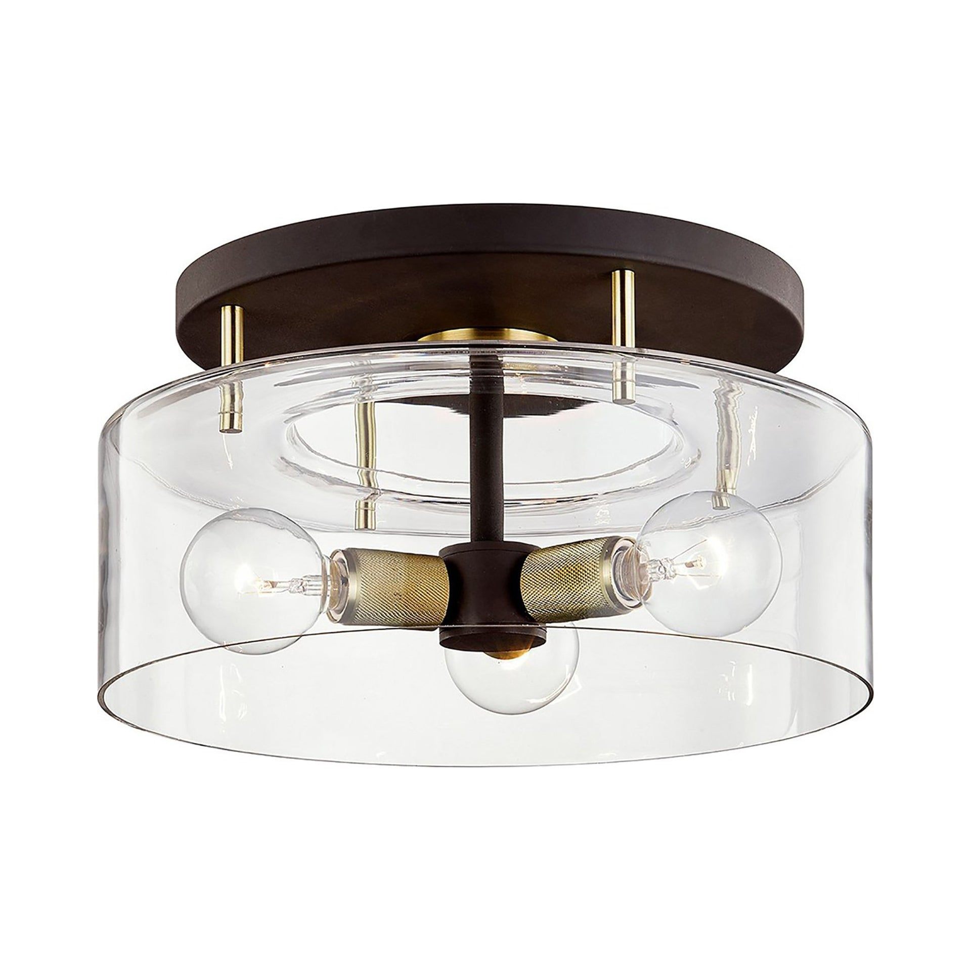 Troy Lighting Bergamot Station 3 - Light Semi-Flush Mount in  Bronze/Brass Clear Shade