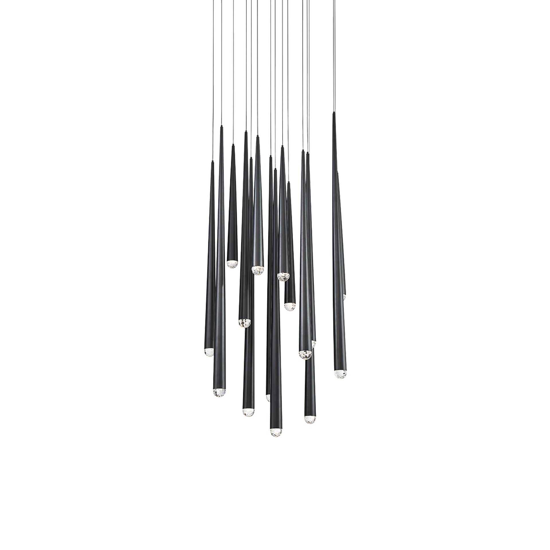 Cascade 15-Light Black Brass LED Pendant with Clear Hand-Cut Crystal