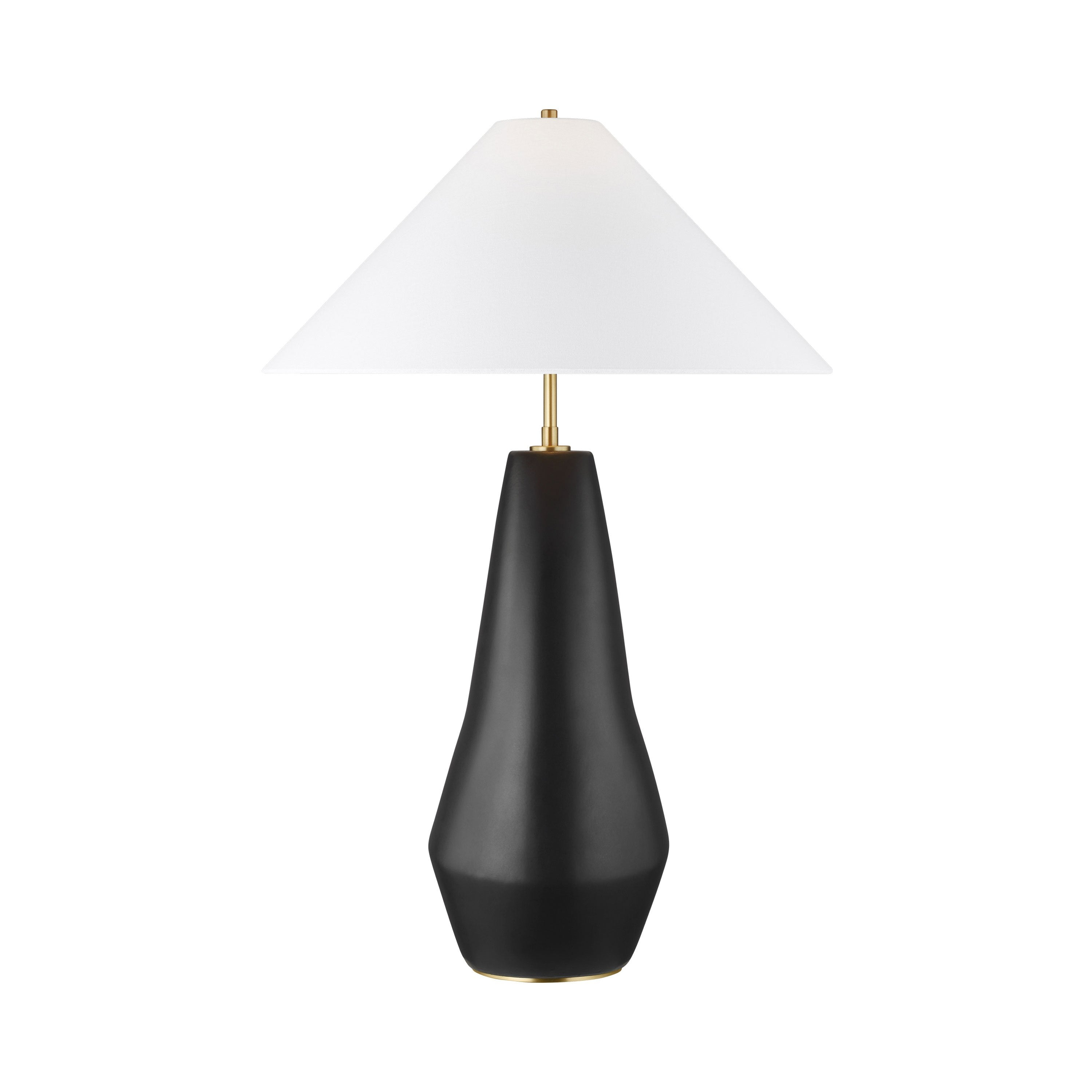Coal Black Ceramic Table Lamp with White Linen Shade