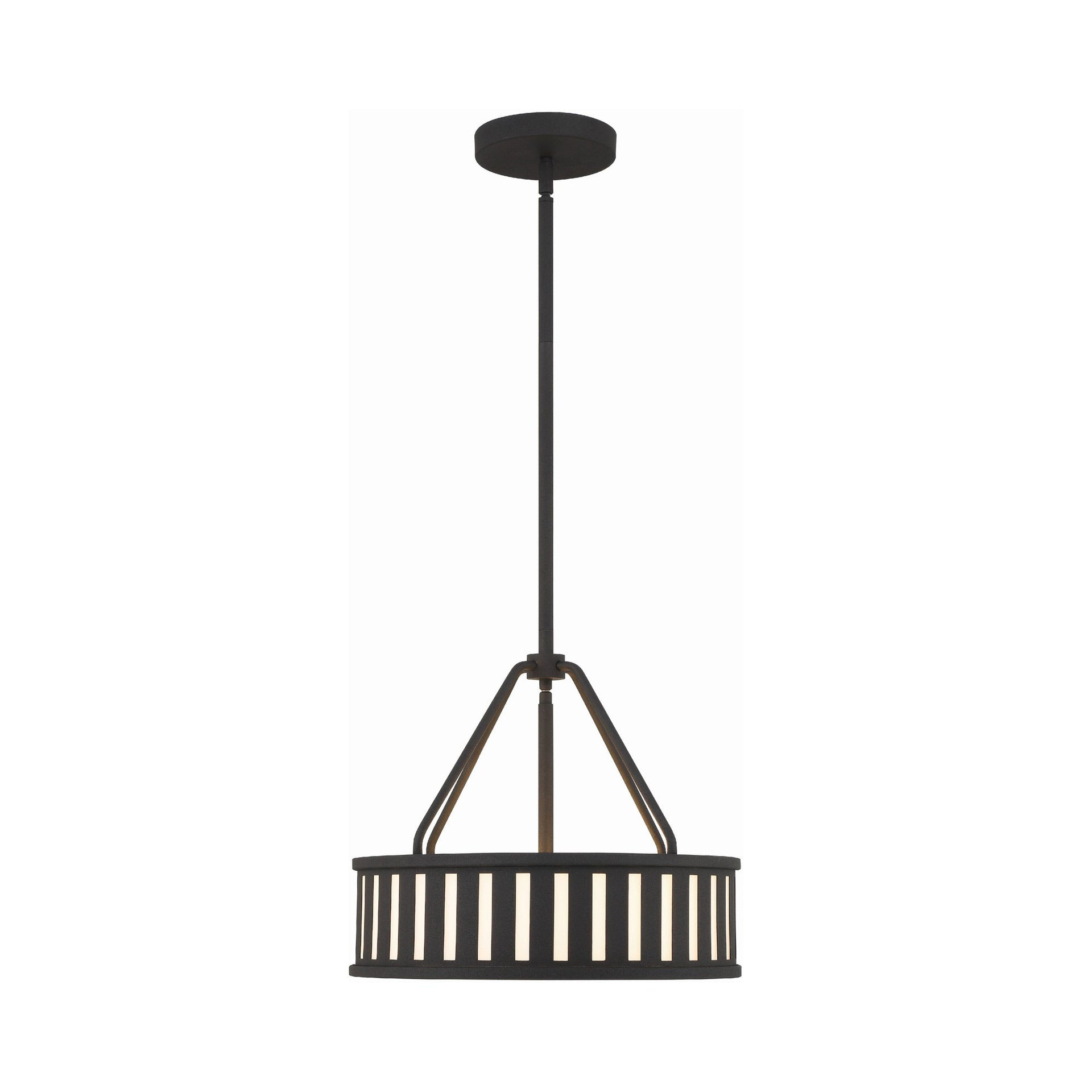 Black Forged Glass Drum Pendant Light with Polished Nickel Finish