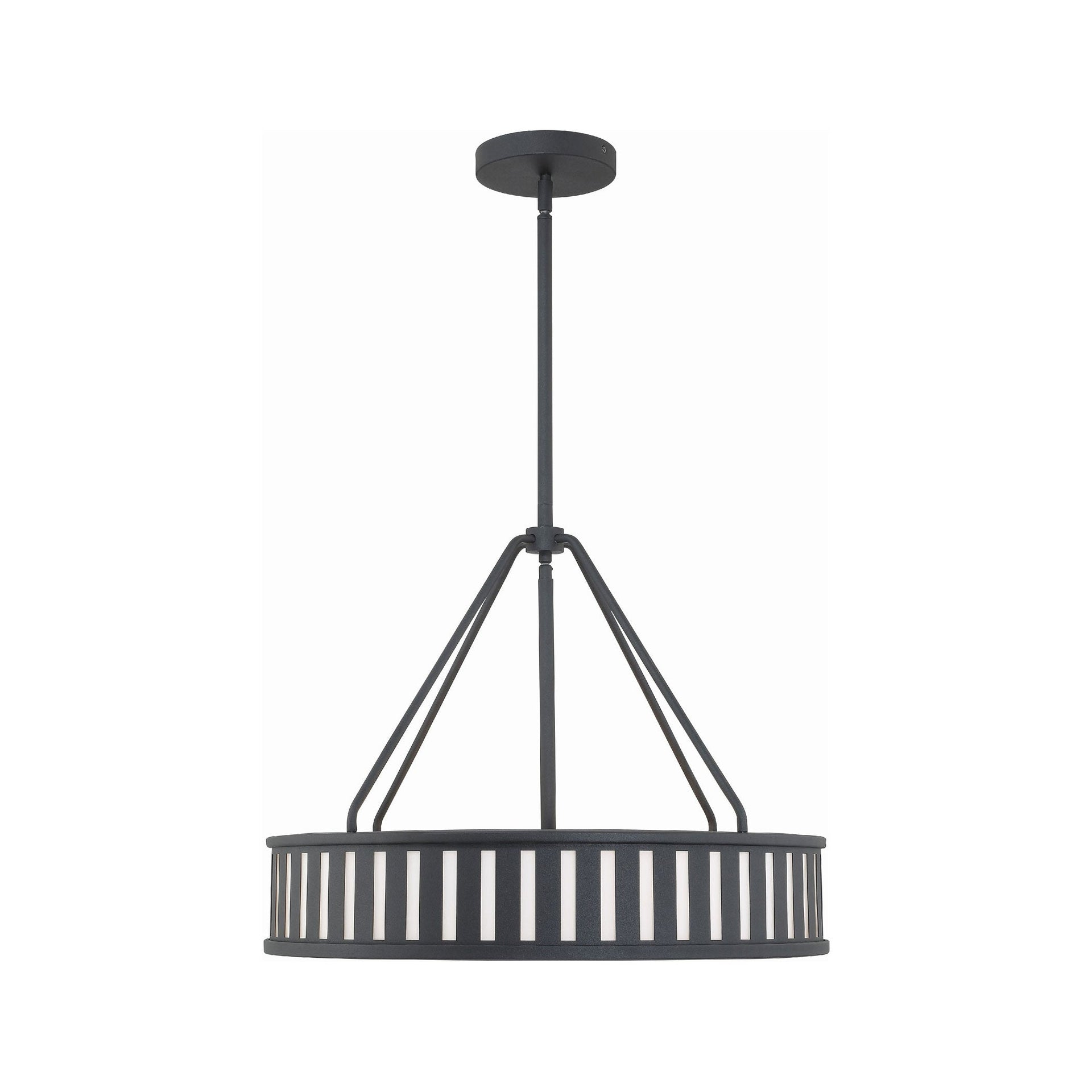 Kendal 4-Light Black Forged Drum Pendant with White Glass
