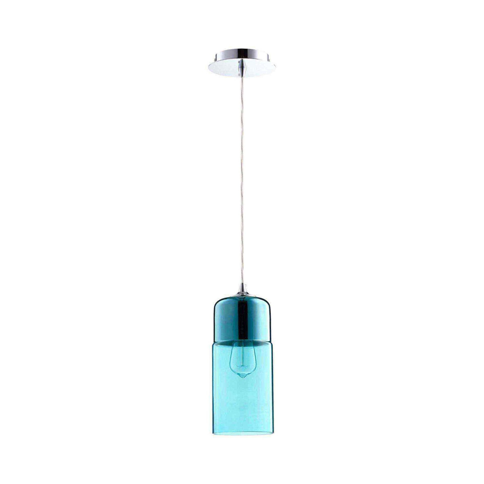 08548-Cyan lighting-Berdan - One Light Pendant - 5 Inches Wide by 14.5 Inches High-Chrome Finish-Blue Glass Color