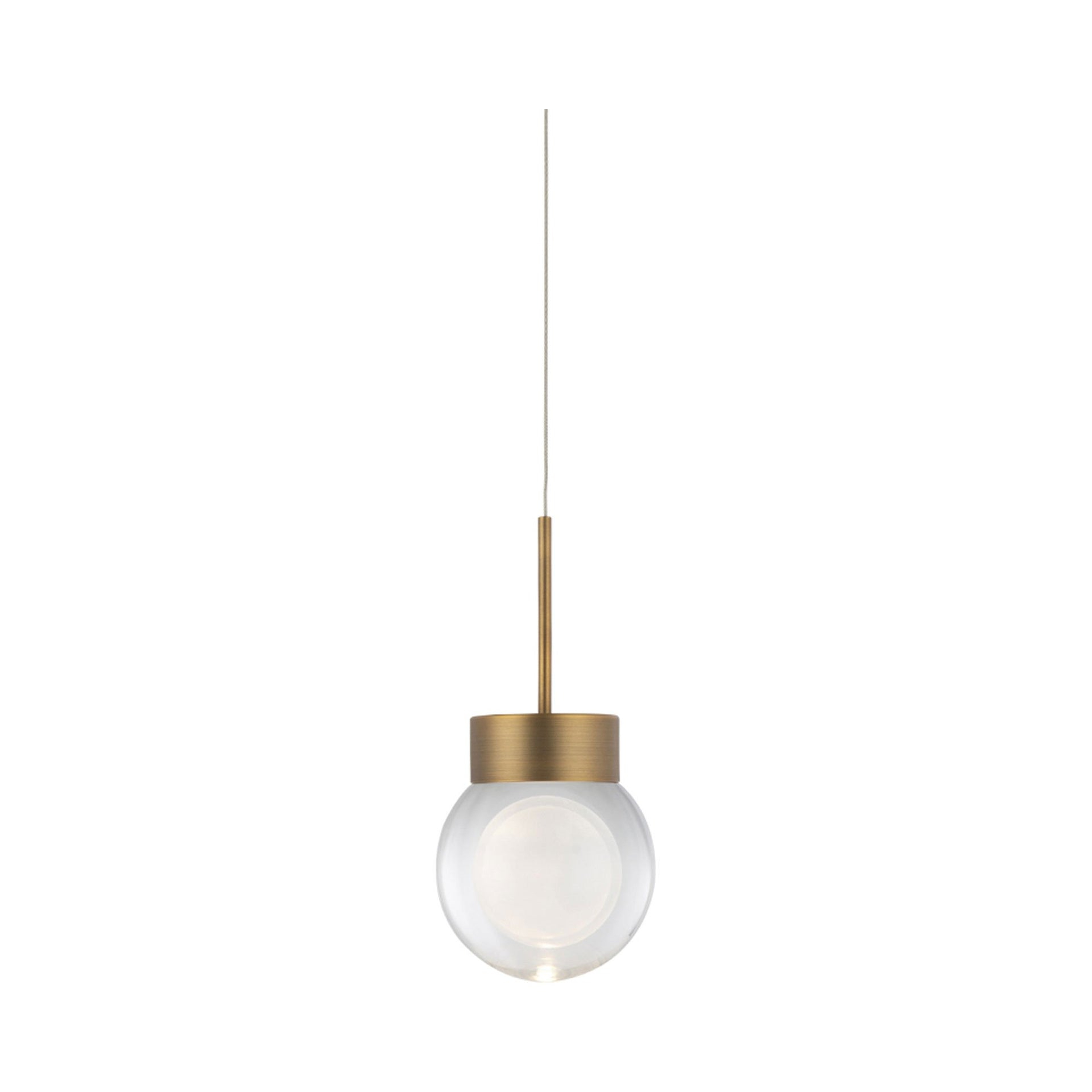 Aged Brass Mini Globe LED Island Pendant with Hand Cut Clear Crystals