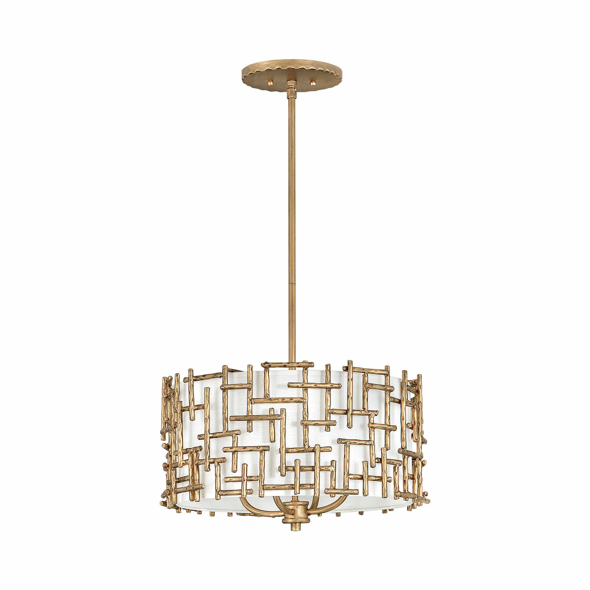 Farrah 4-Light Convertible Drum Pendant w/ Hand Hammered Crosshatch - Burnished Gold