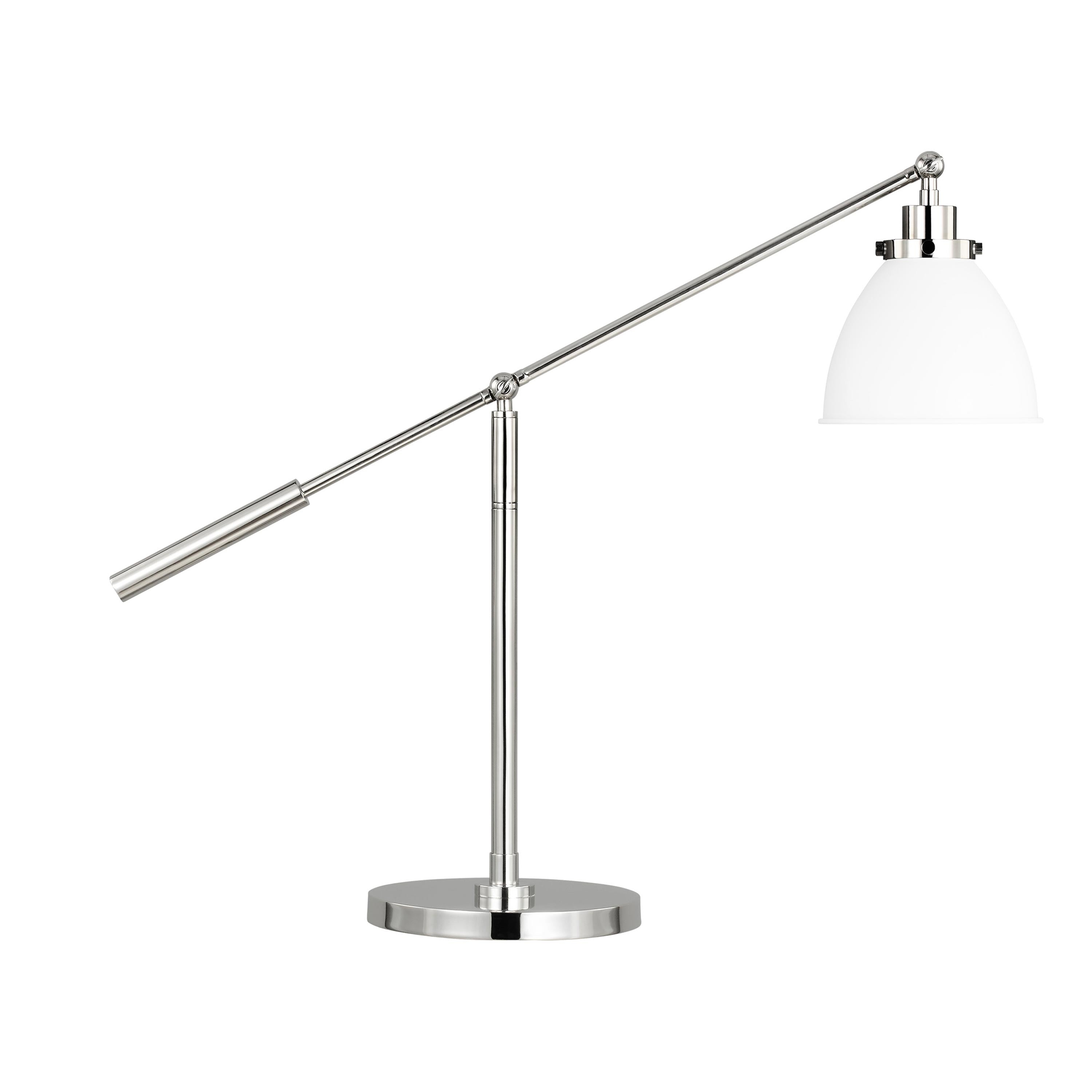 Wellfleet Adjustable Dome Desk Lamp in Matte White and Burnished Brass