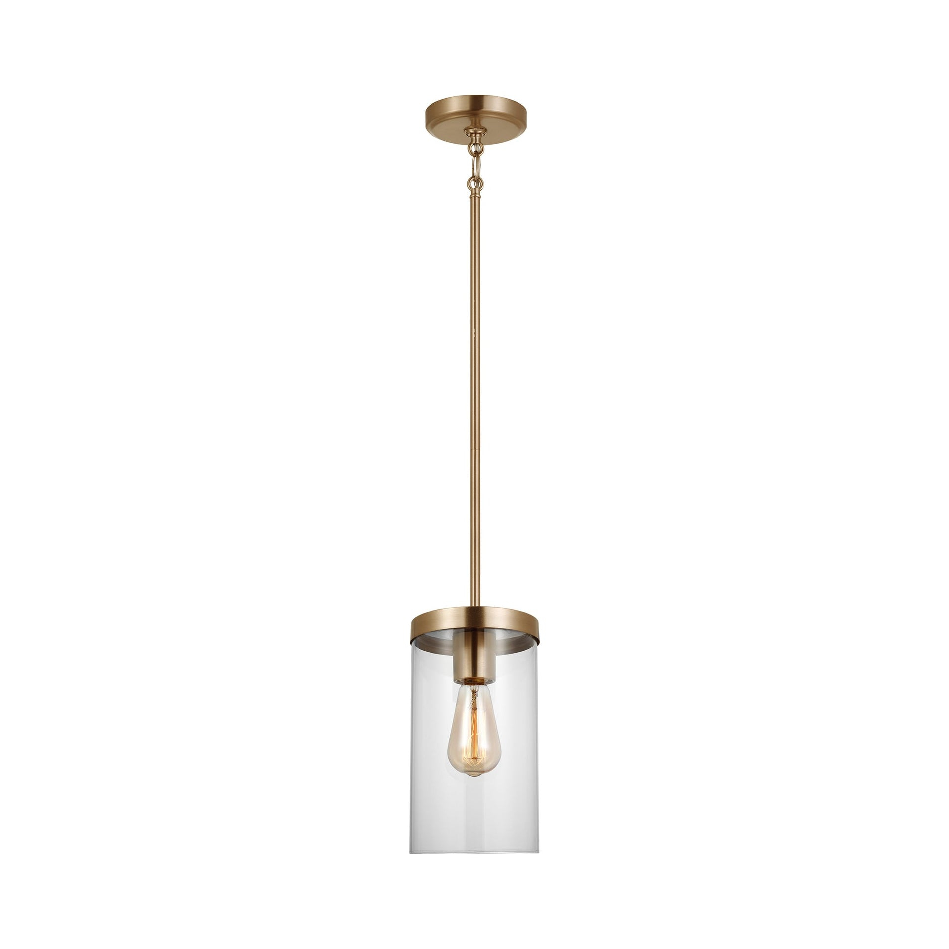 Zire 6" Satin Brass and Clear Glass Pendant Light