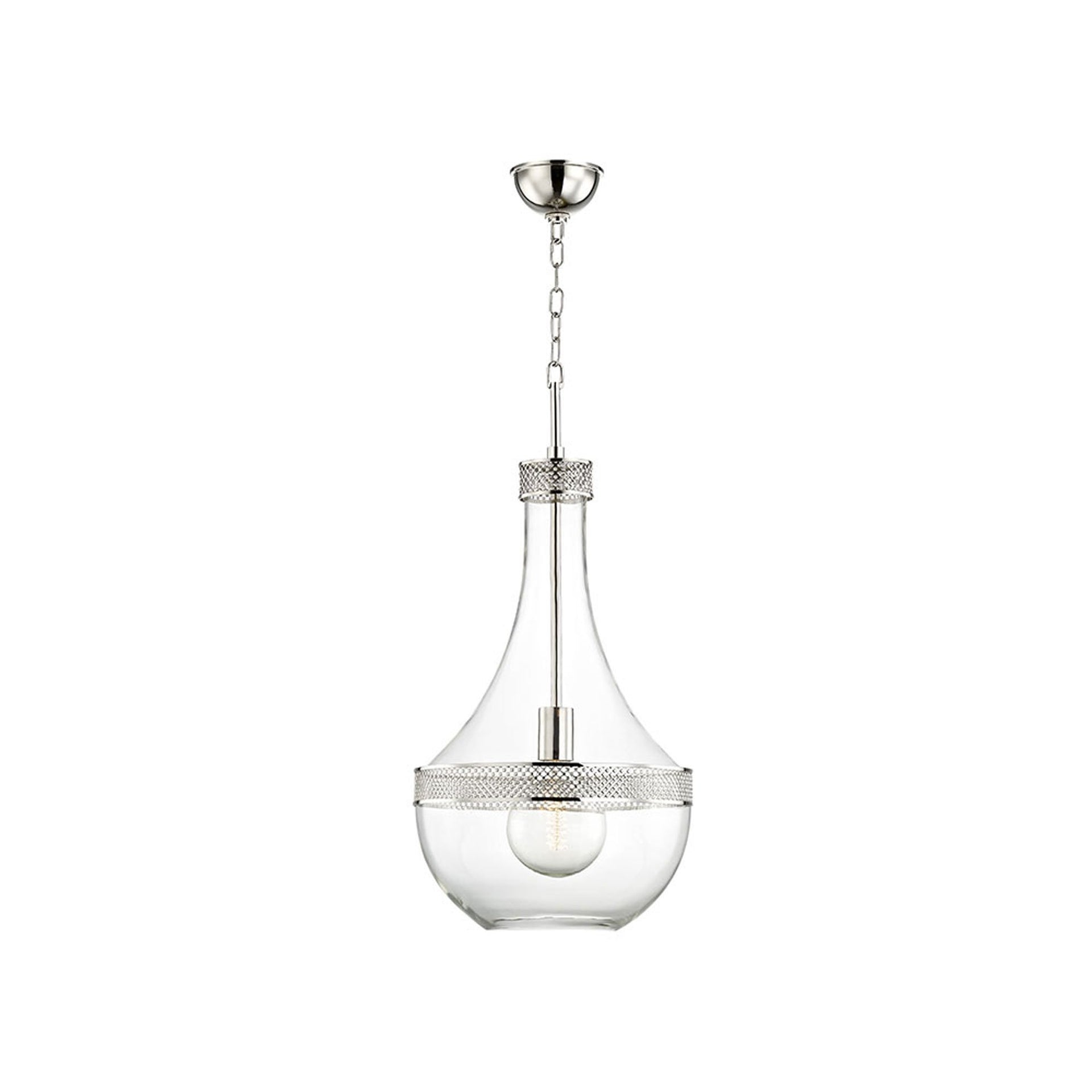Polished Nickel and Clear Glass Teardrop Pendant Light