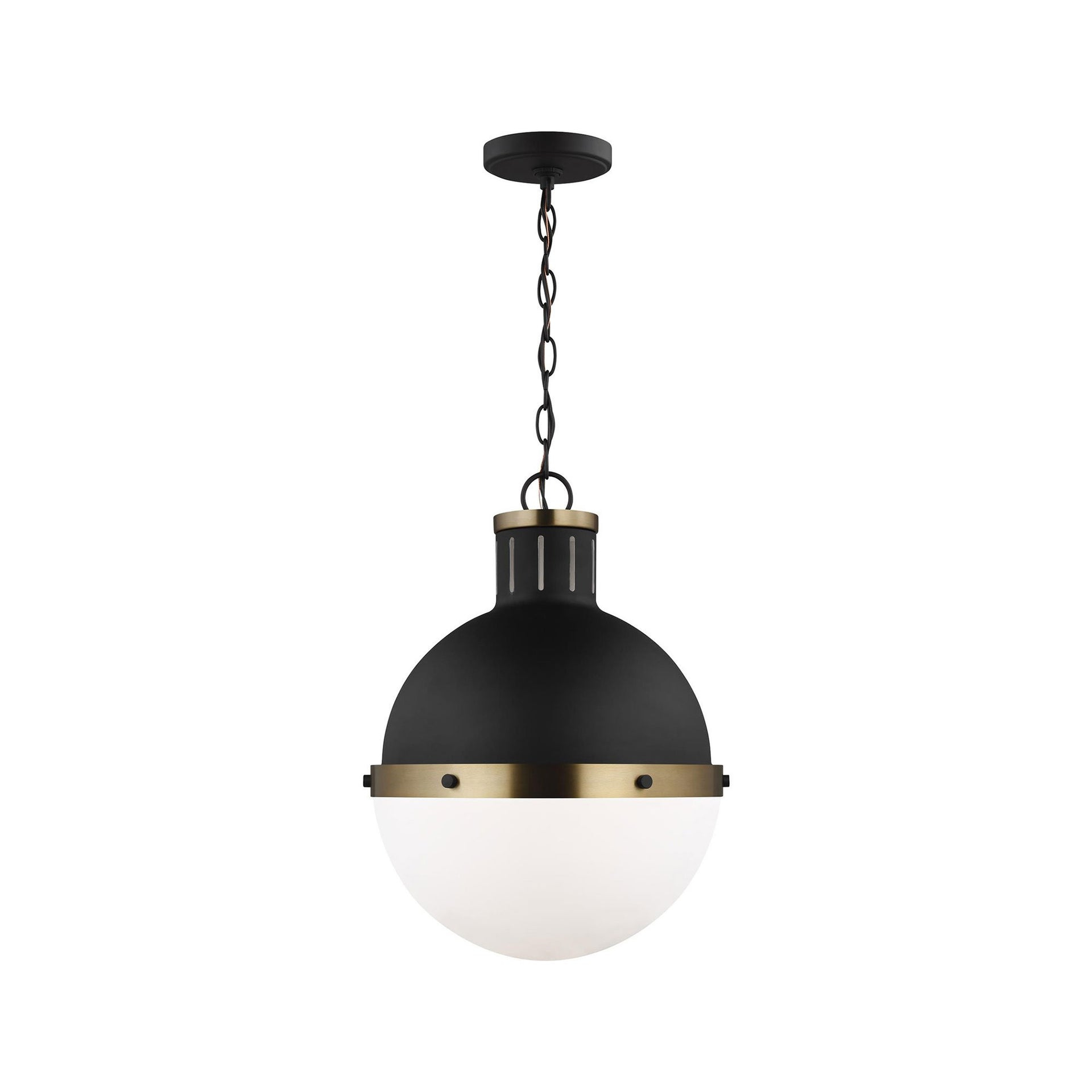 Generation Lighting Hanks 1 -Light Midnight Black Transitional White glass Globe Medium Hanging Pendant light