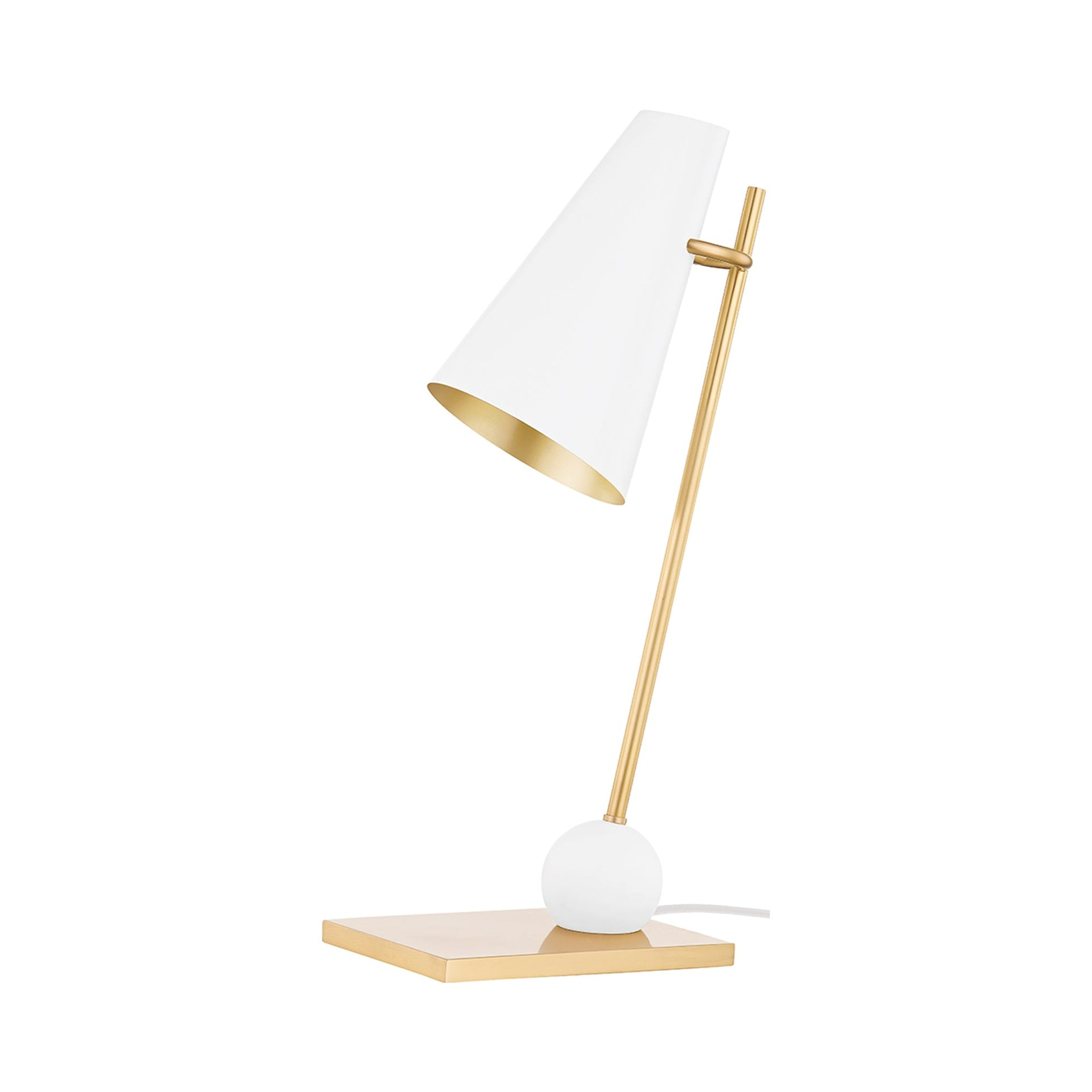 Adjustable Aged Brass Desk Lamp with Soft White Shade