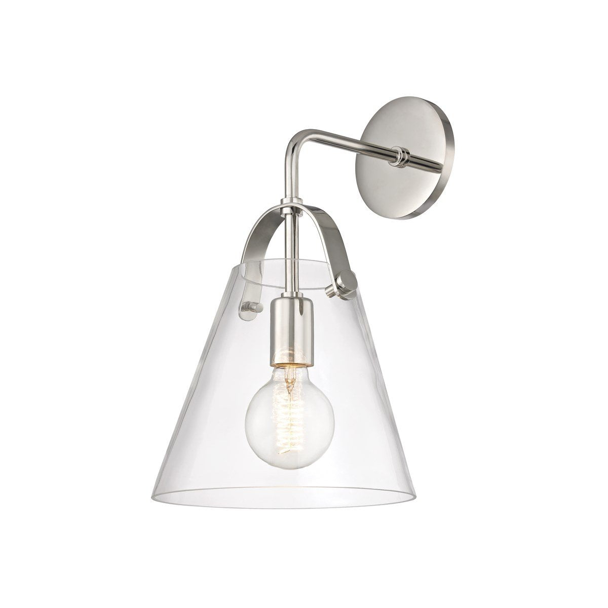 Elegant Polished Nickel 1-Light Wall Sconce with Clear Glass Shade