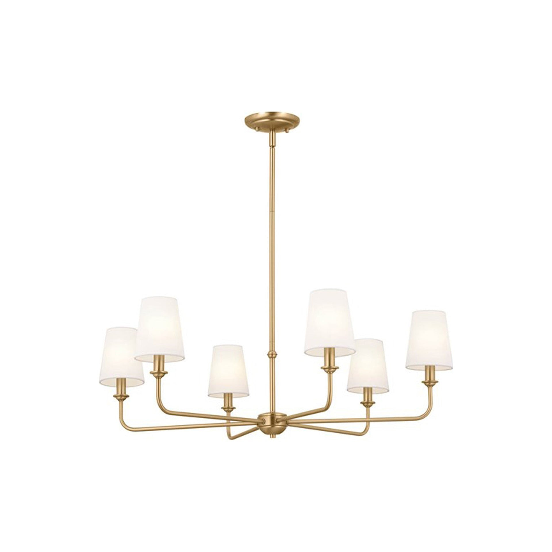 Brushed Natural Brass 6-Light Chandelier with Linen Shades