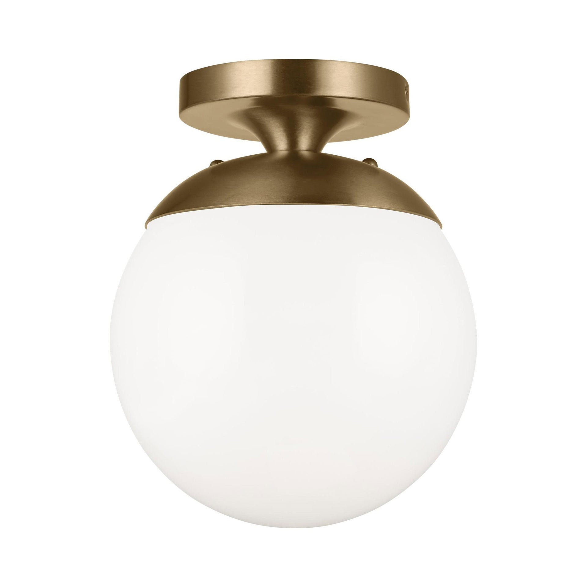 Satin Brass Globe Semi-Flush Mount Light with White Glass