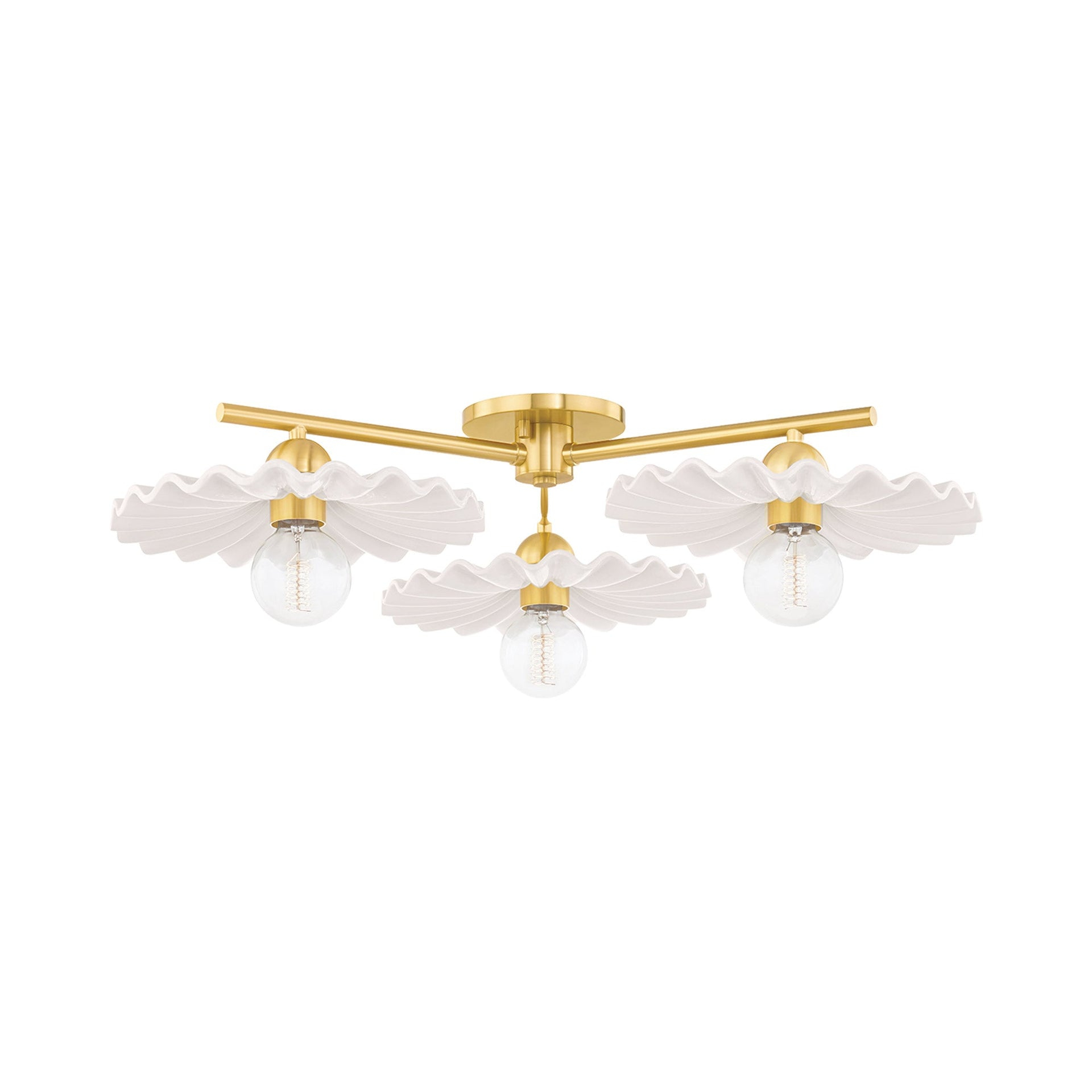 Madrona Semi-Flush Mount Light - White and Brass / 33"W