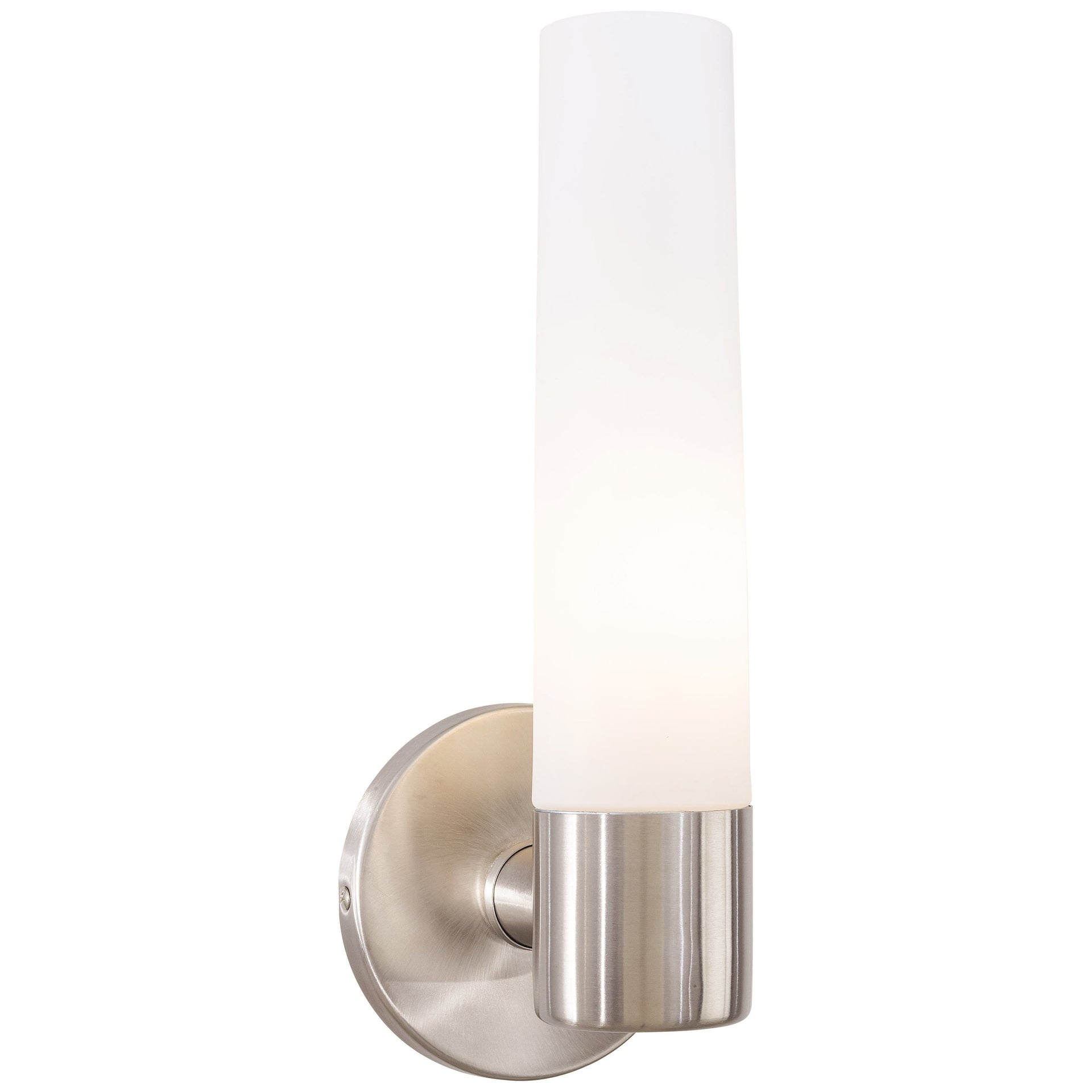 Elegant Brushed Stainless Steel Cylinder Wall Sconce with Etched Opal Shade
