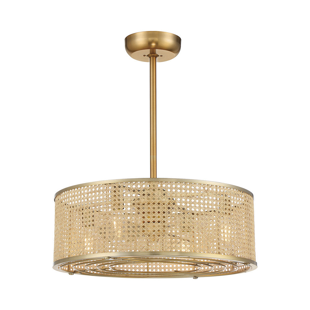 Warm Brass 25" Bohemian Chandelier Fan with Cane Shade