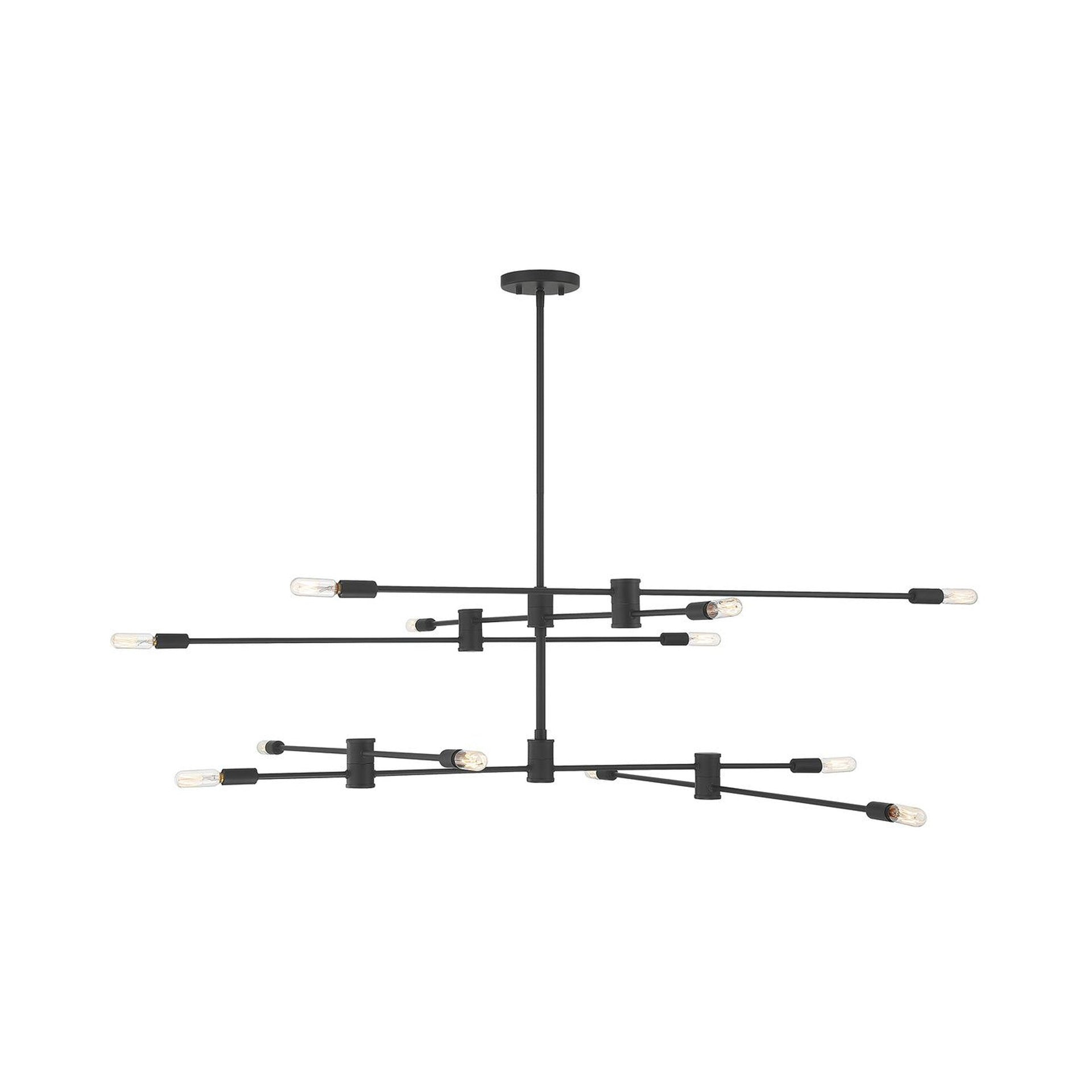 12 Light Chandelier in Industrial Style-15 inches Tall and 54.25 inches Wide-Matte Black Finish Bailey Street Home 159-Bel-4649719