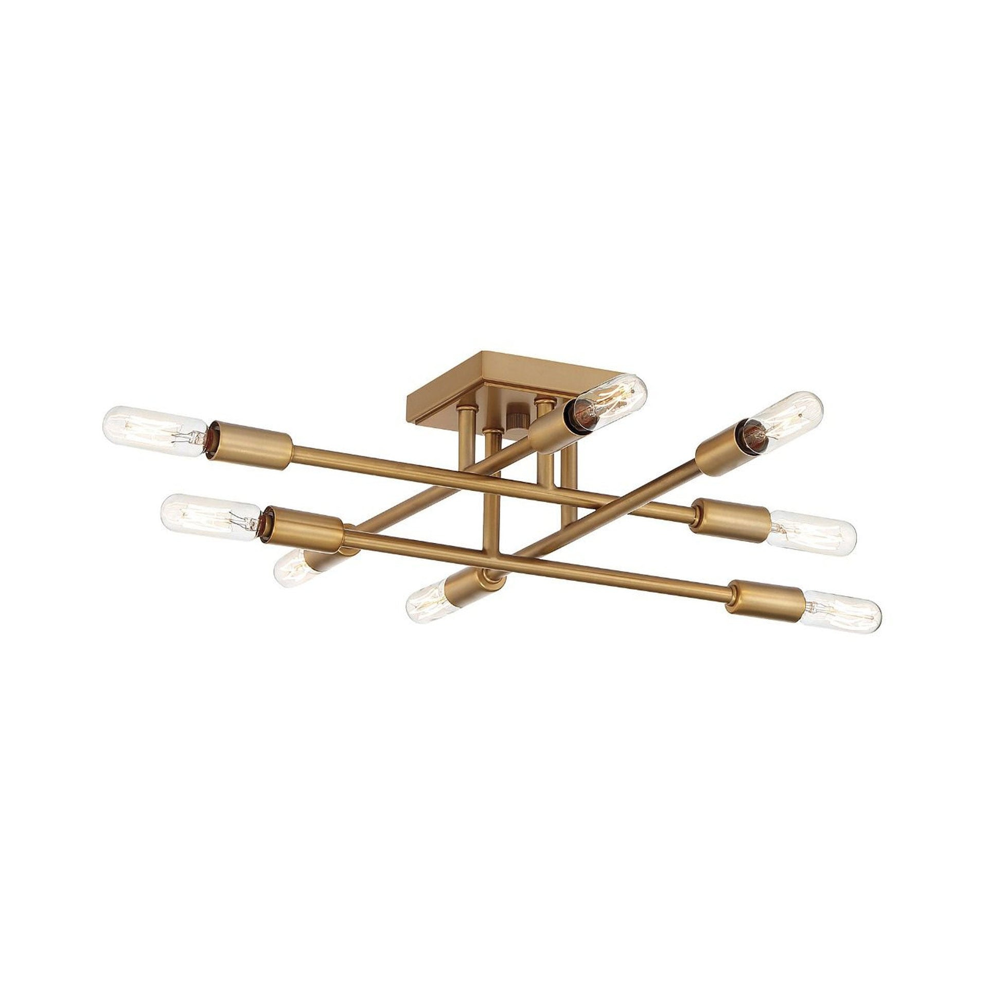 Warm Brass and Glass 8-Light Semi-Flush Mount Ceiling Fixture
