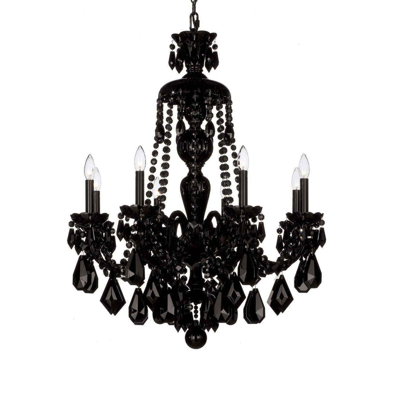 Elegant 8-Light Jet Black Crystal Chandelier with Heritage Crystals