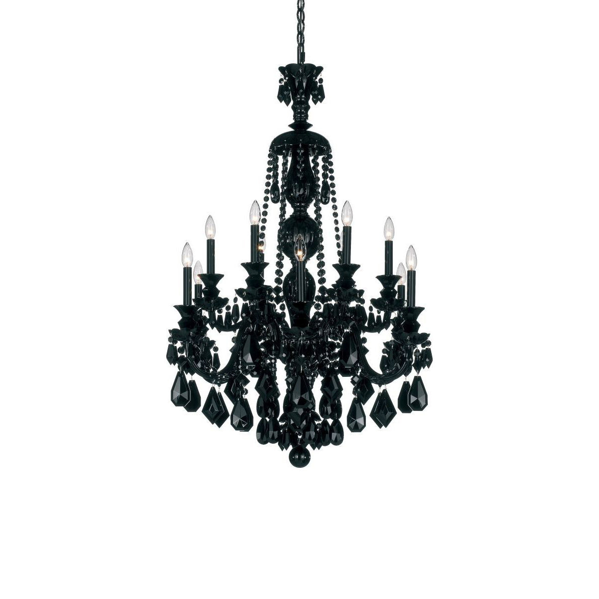 Elegant Jet Black 12-Light Heritage Crystal Chandelier