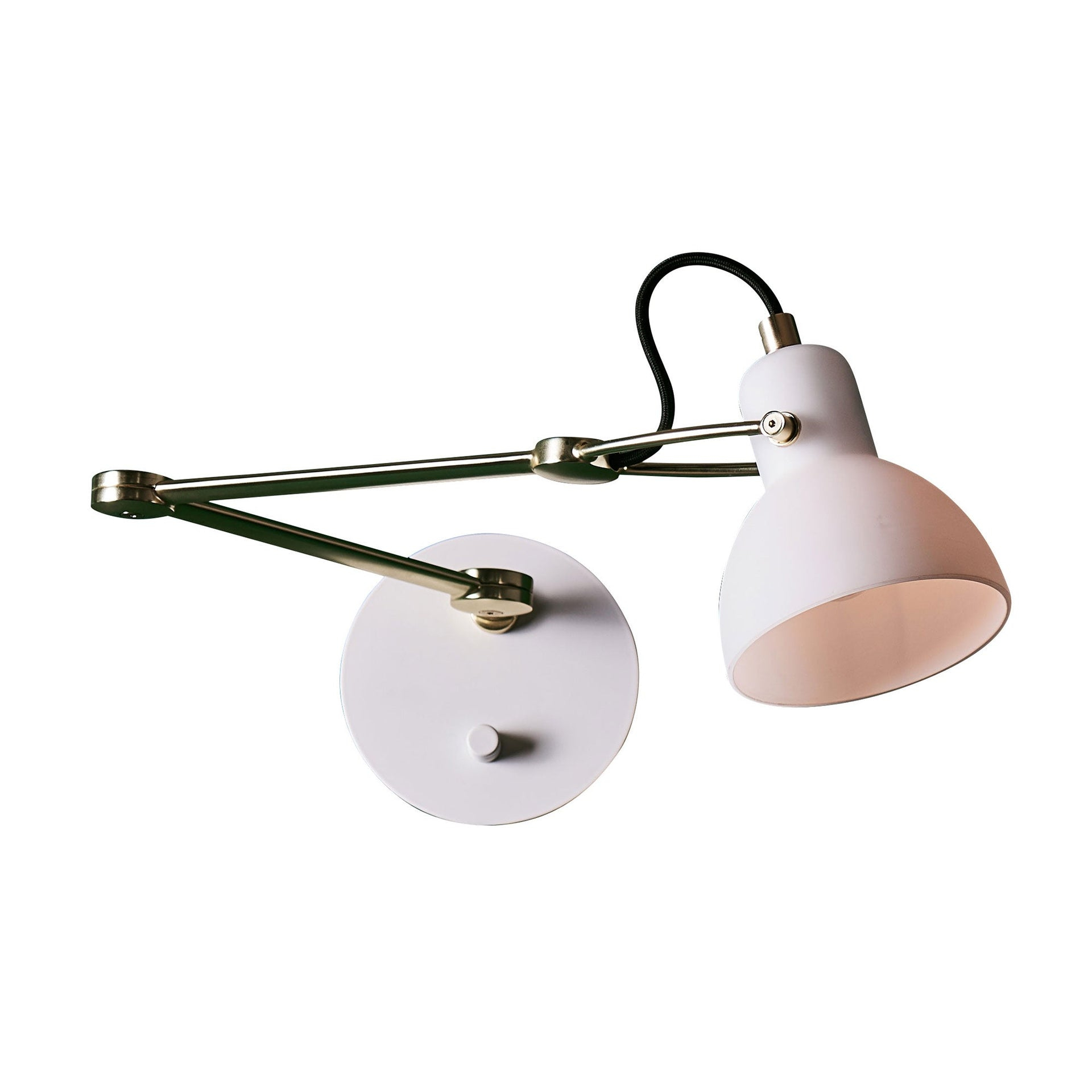 White and Brass Adjustable Swing Arm Wall Lamp