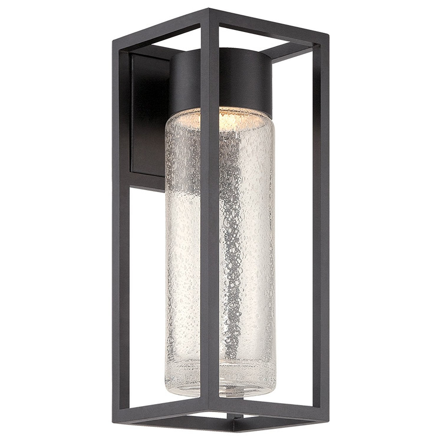 Sleek Black 16'' LED Outdoor Wall Light with Clear Seeded Crystal