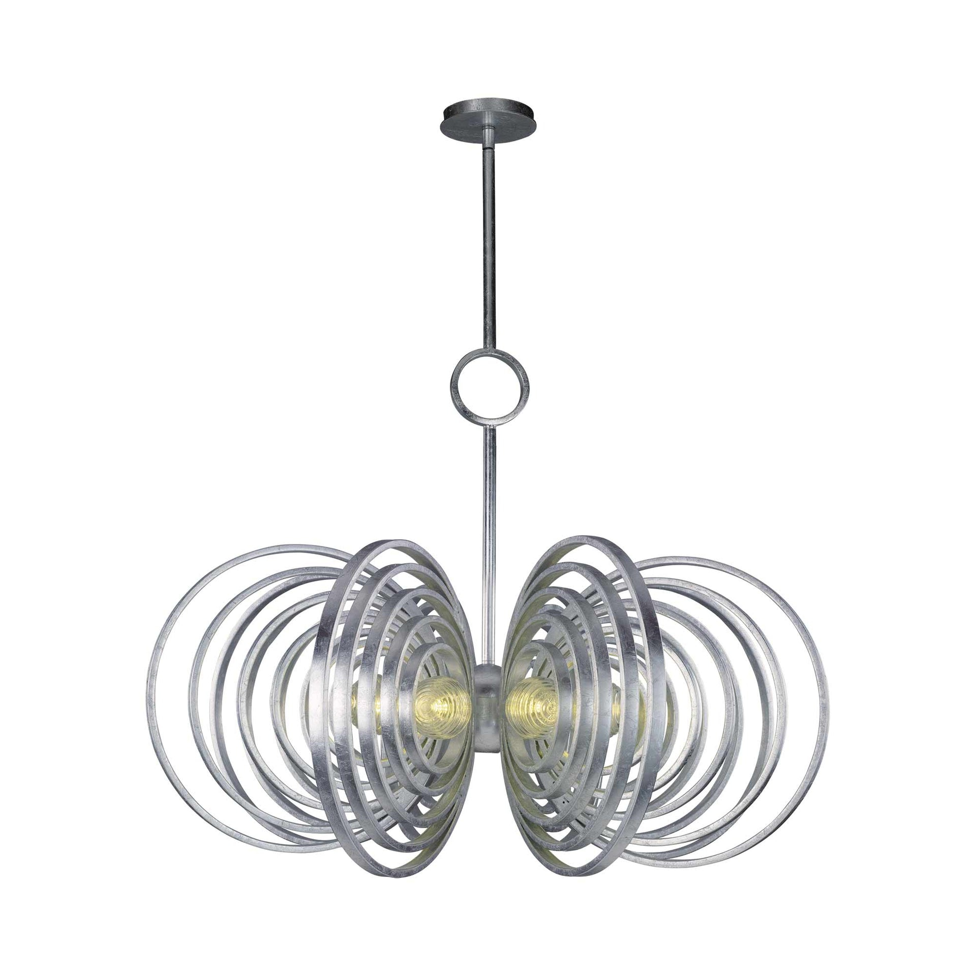 Silver Leaf 8-Light Chandelier with Ribbed Glass Spheres