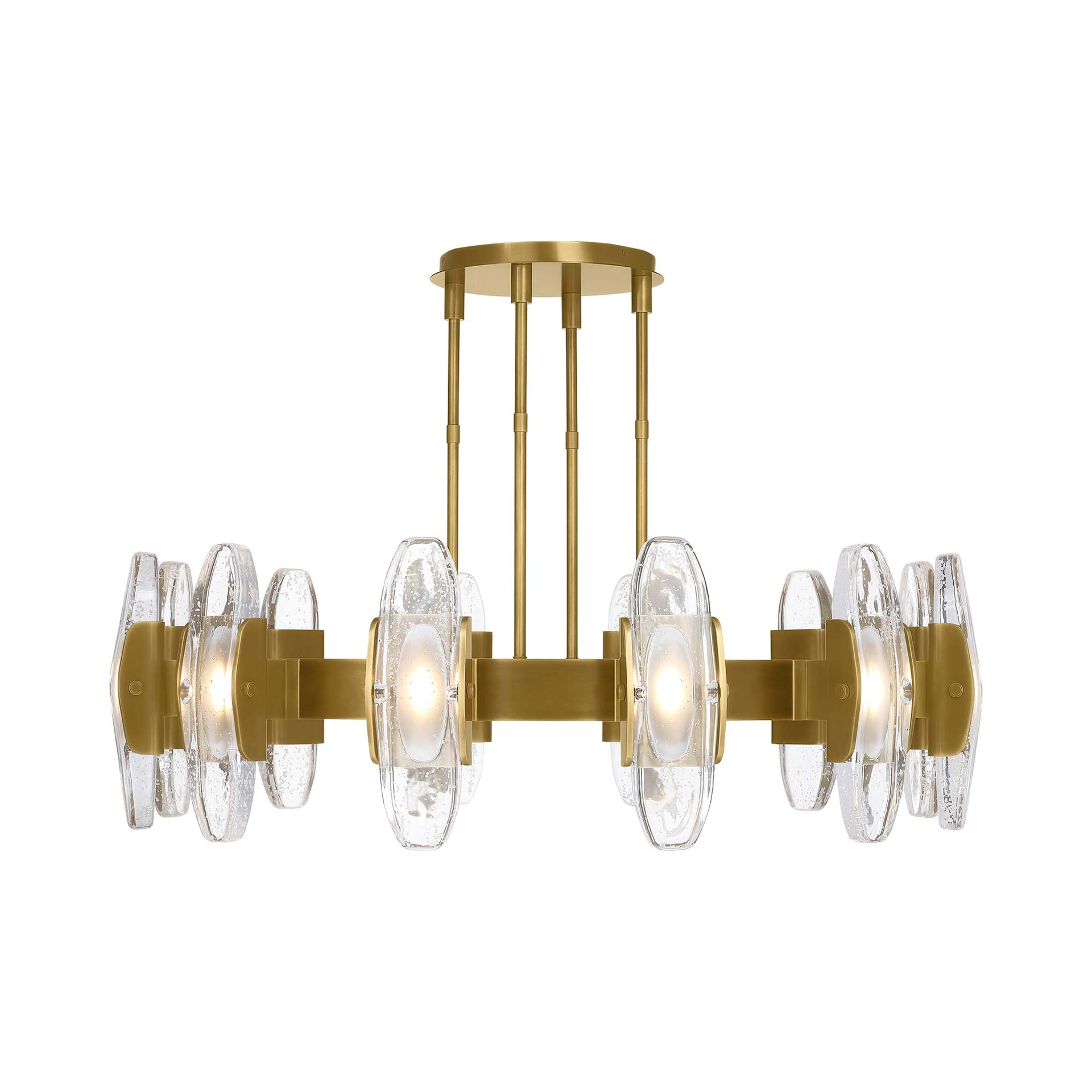 Wythe X-Large Industrial Brass LED Chandelier with Cast Glass