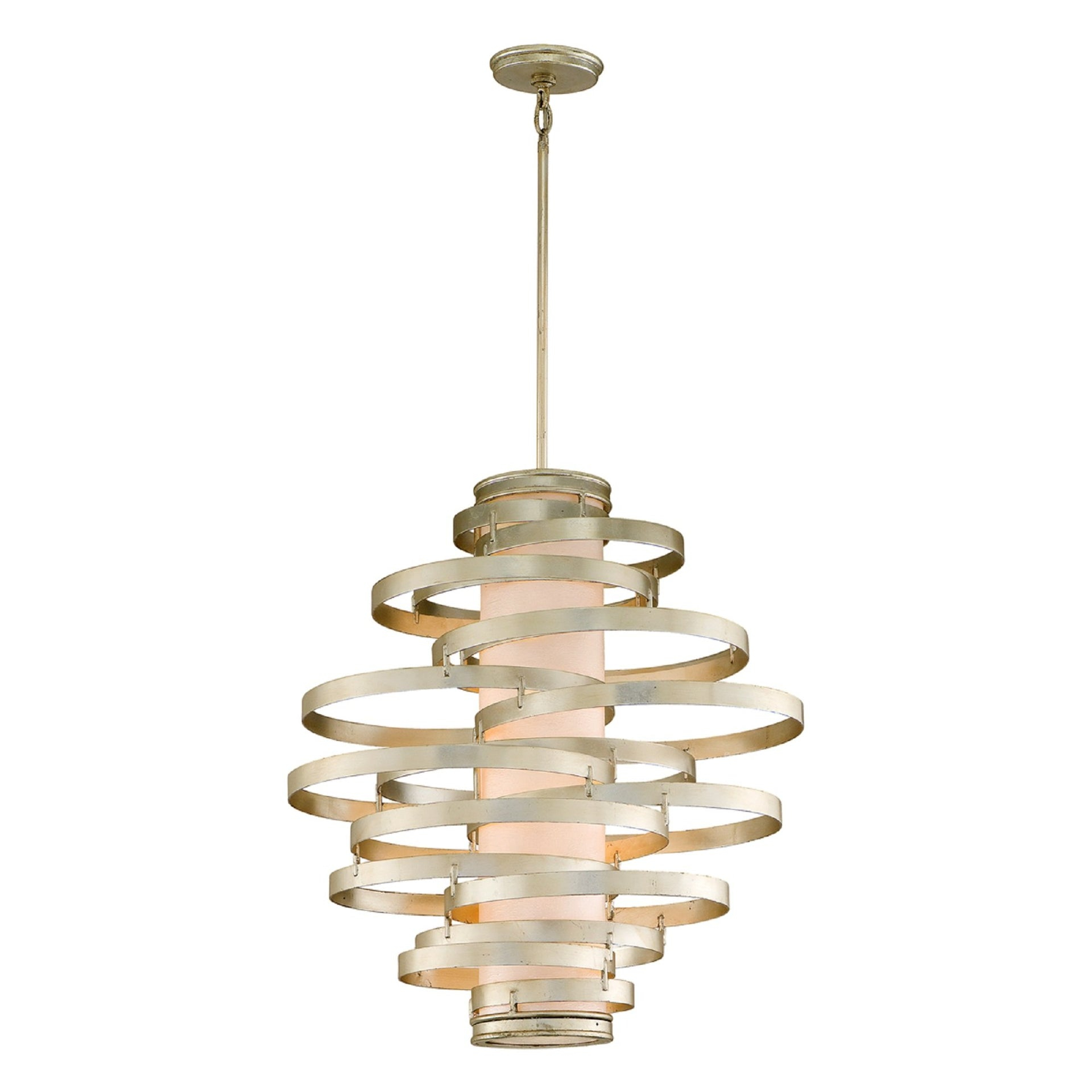 Large Modern Silver Crystal Pendant Light with Citrine Ice Glass Shade