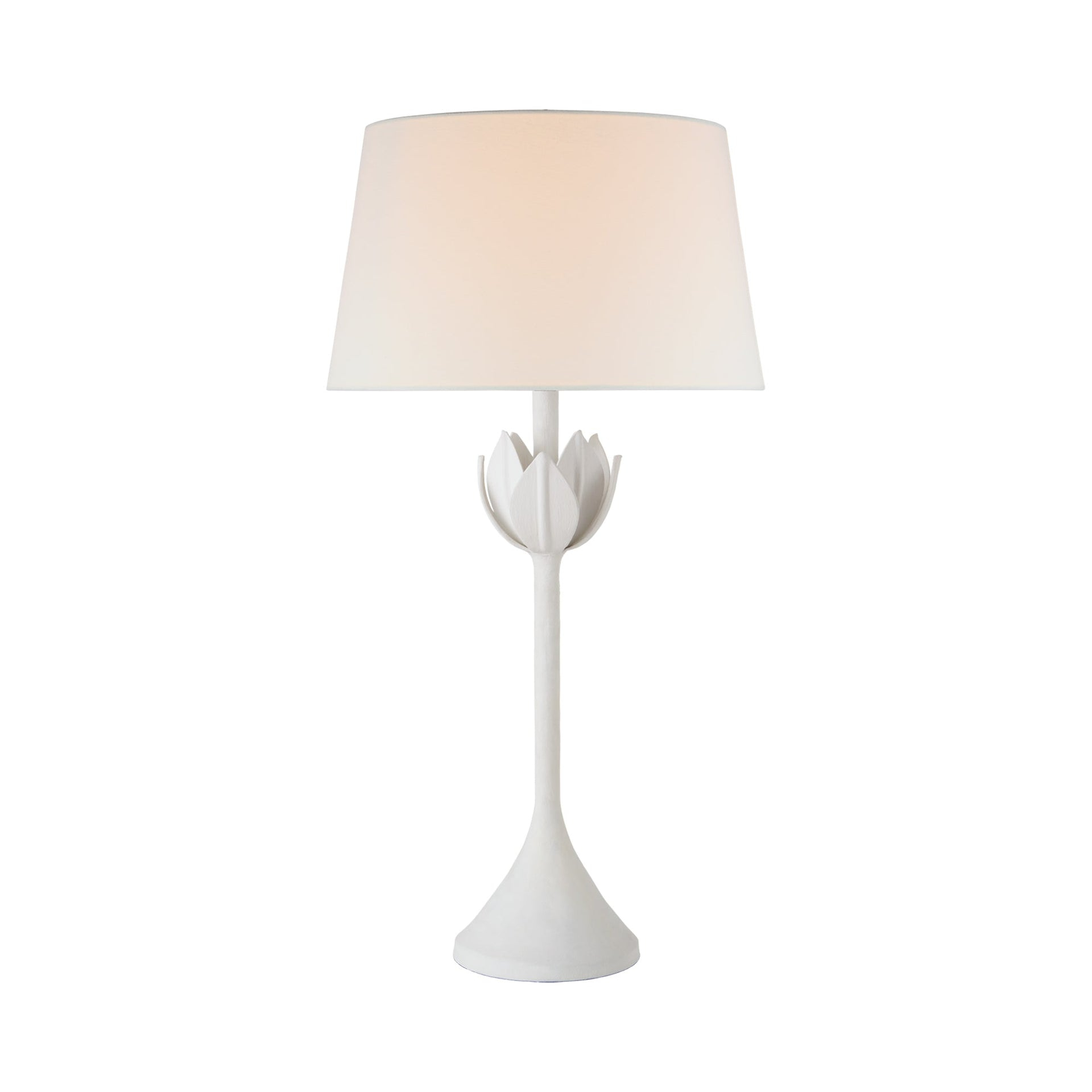 Alberto Petal-Detail Plaster White Steel Table Lamp with Linen Shade