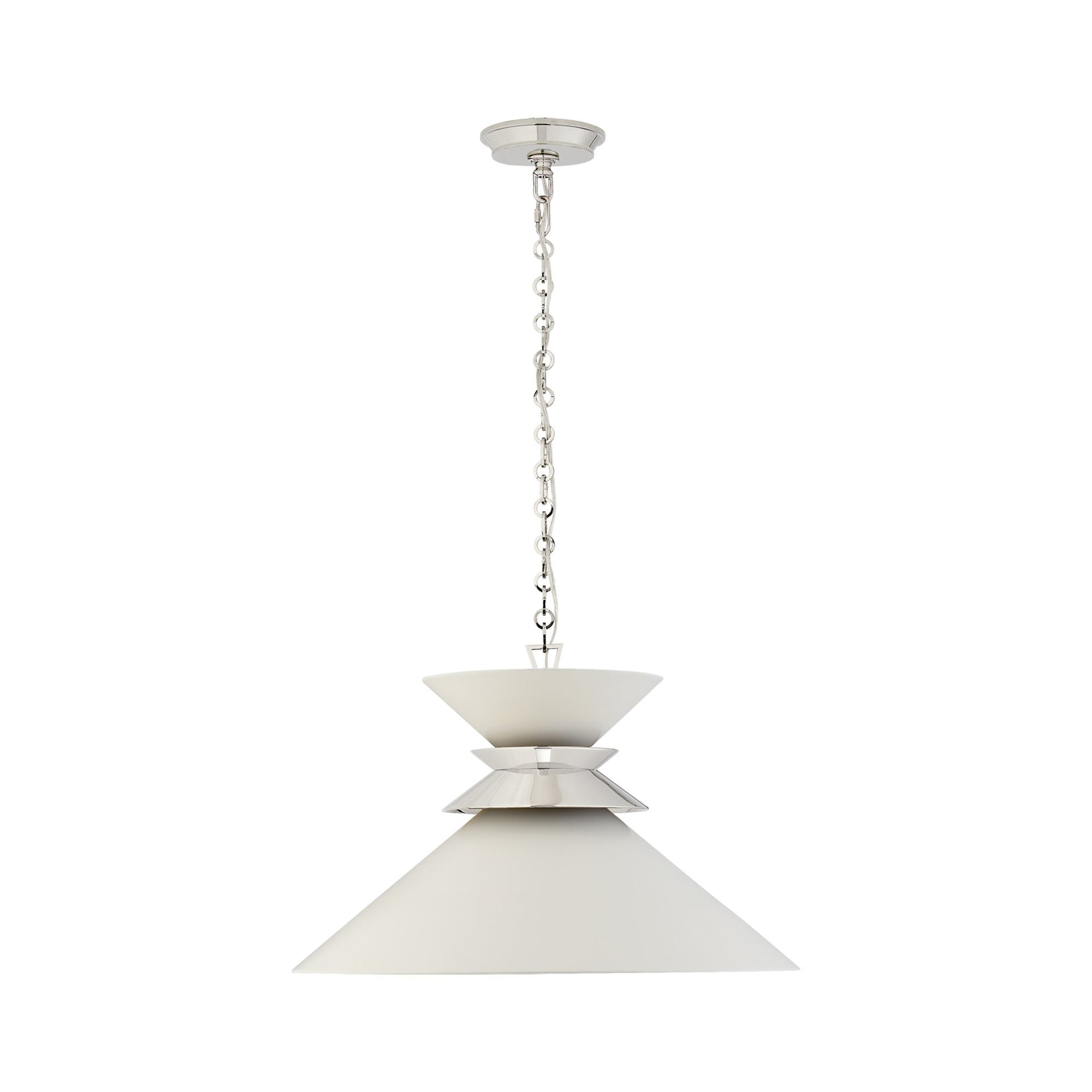 Large Polished Nickel and Matte White Indoor Pendant Light